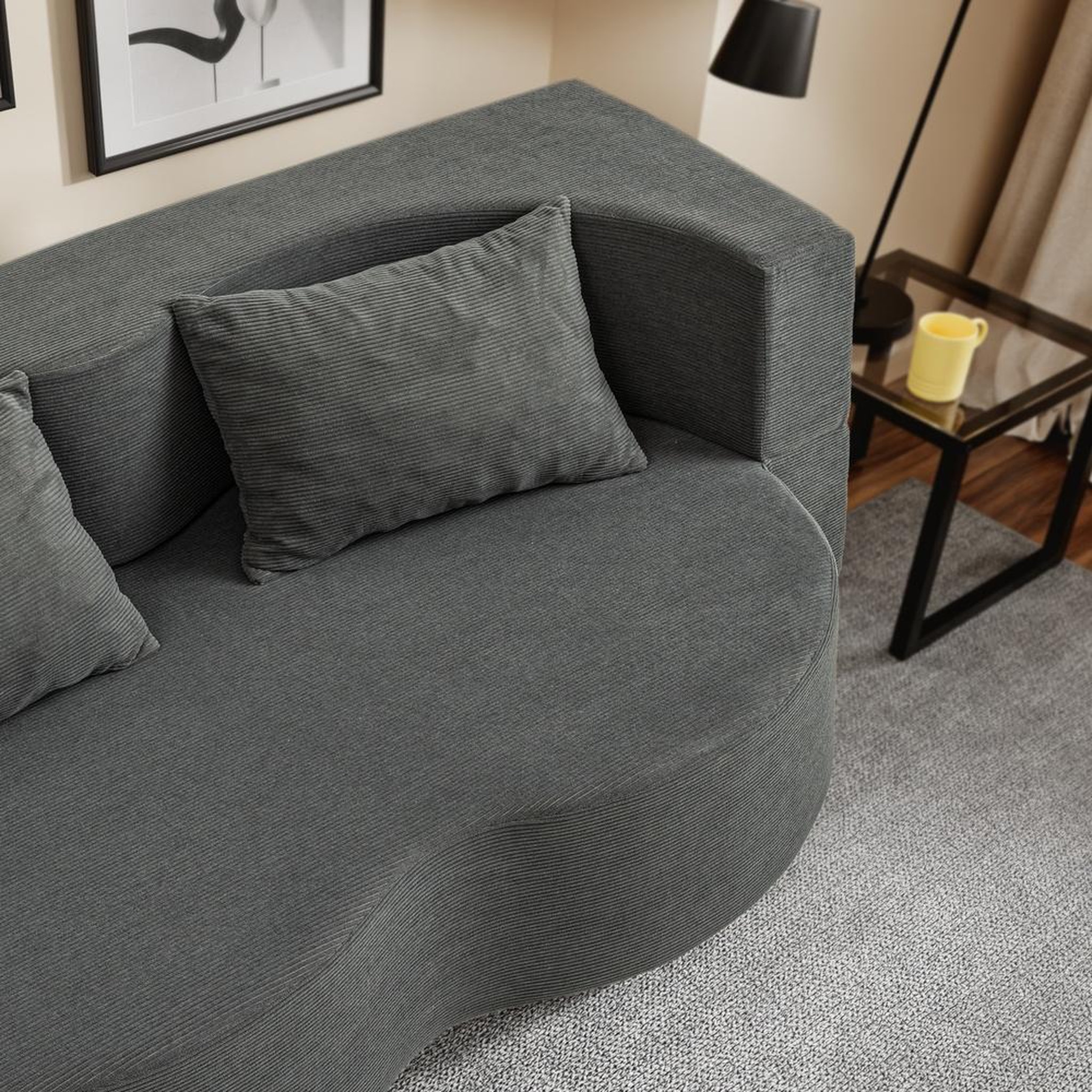 Voir la diapositive 4 : SOBUY Canapé-lit 2 places convertible en velours côtelé gris foncé 177x107x32 cm fst101-dg
