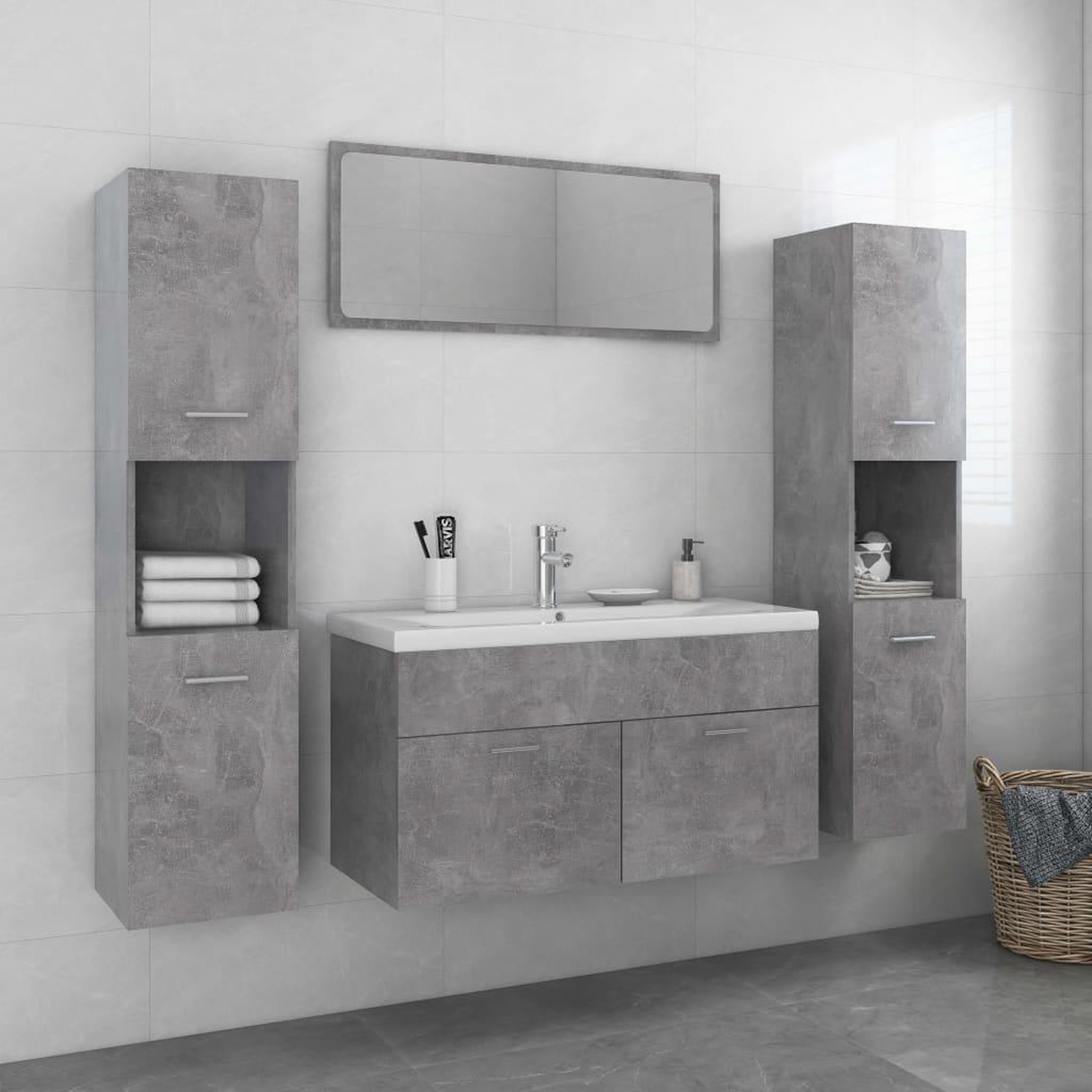 Voir la diapositive 1 : VIDAXL Ensemble de meubles de salle de bain Gris beton Agglomere
