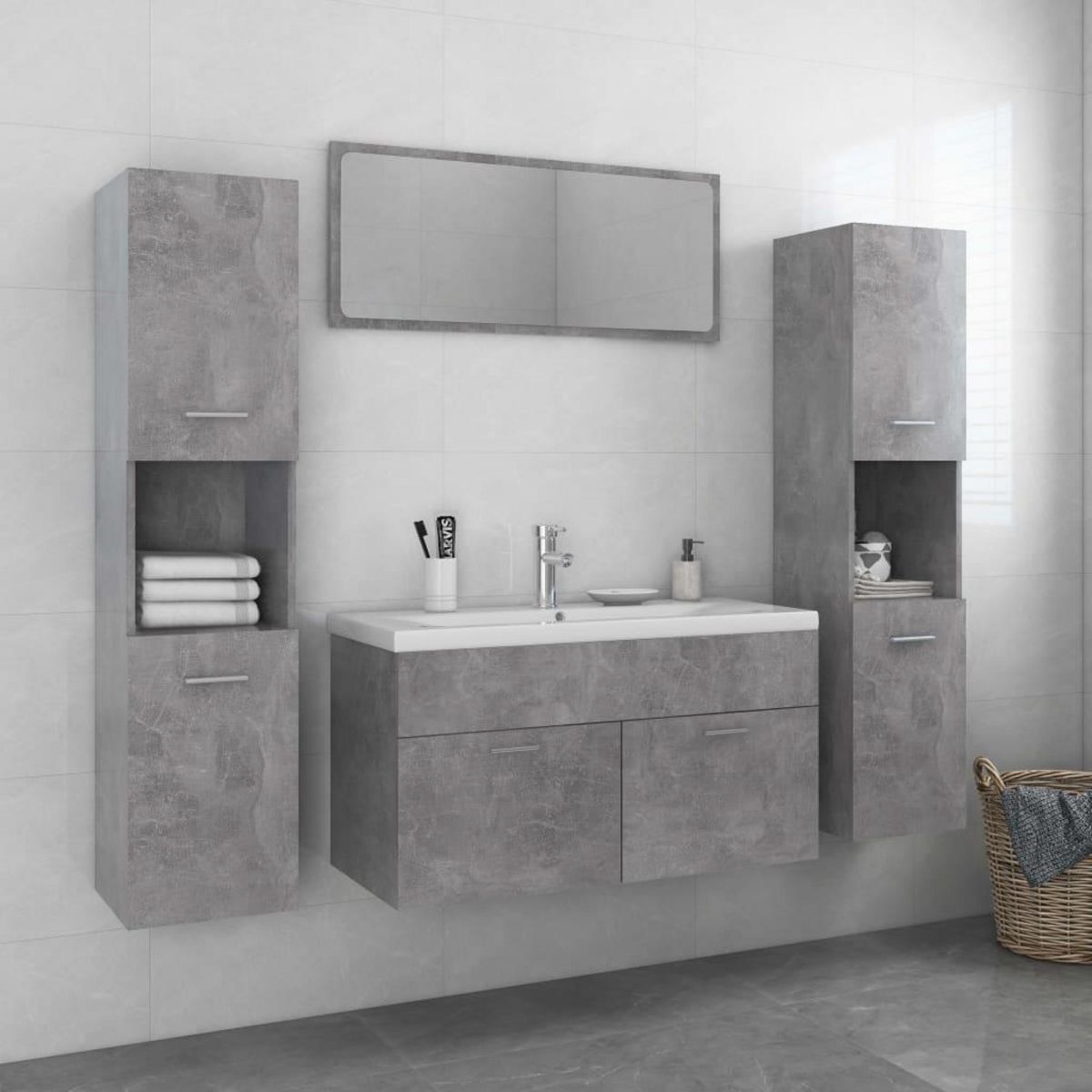 VIDAXL Ensemble de meubles de salle de bain Gris beton Agglomere
