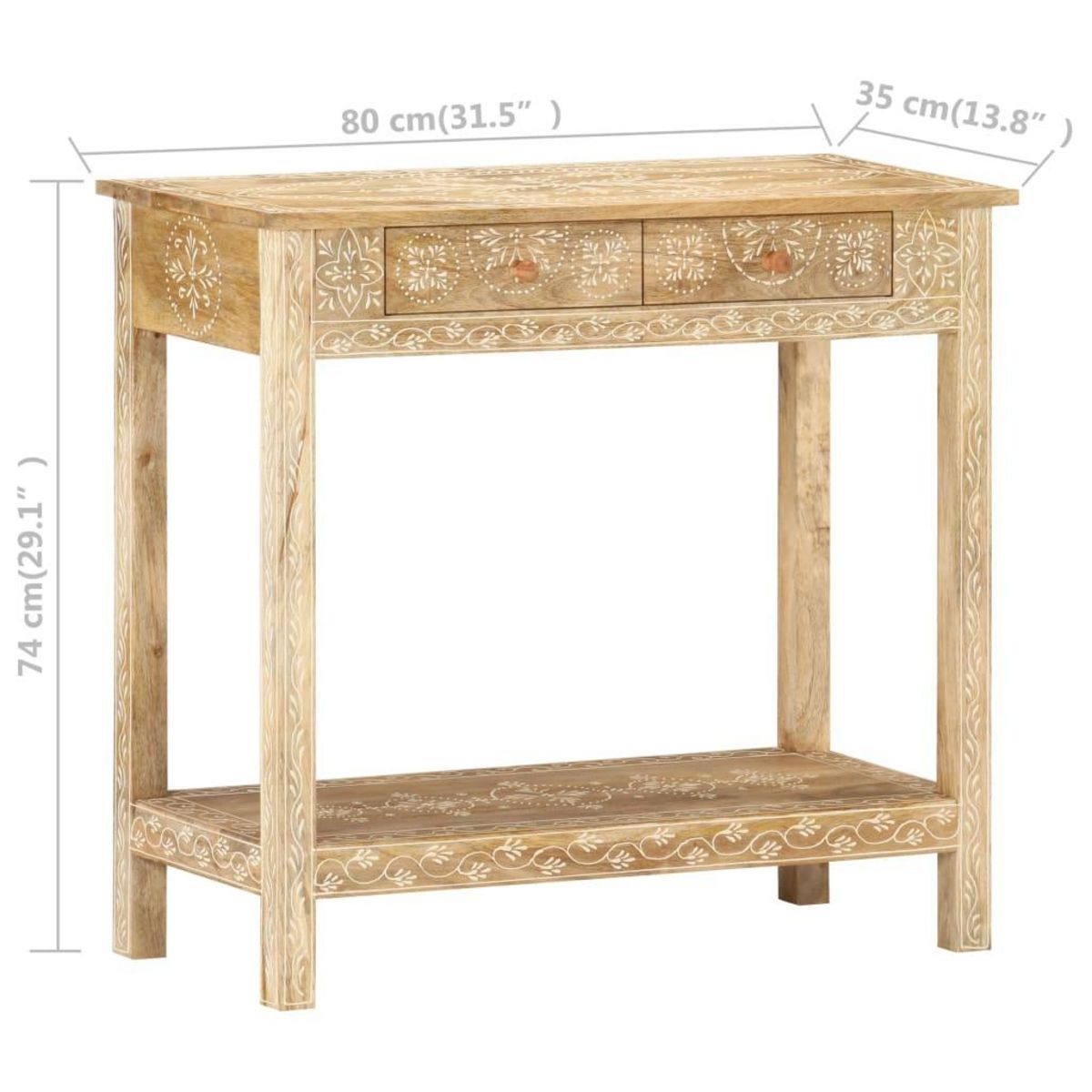 VIDAXL Table console 80x35x74 cm Bois de manguier massif