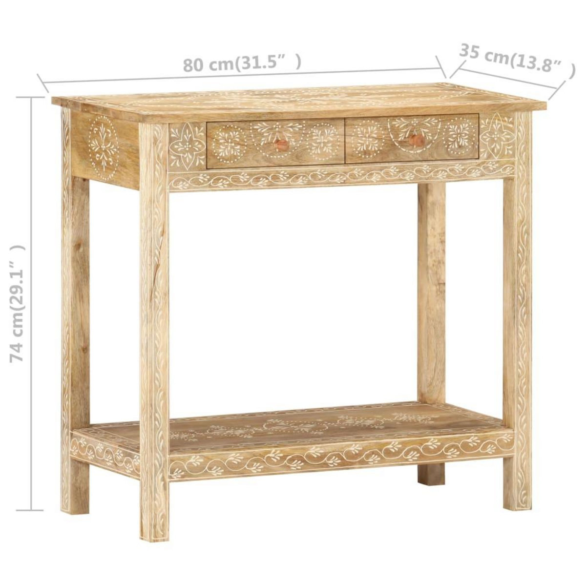 VIDAXL Table console 80x35x74 cm Bois de manguier massif