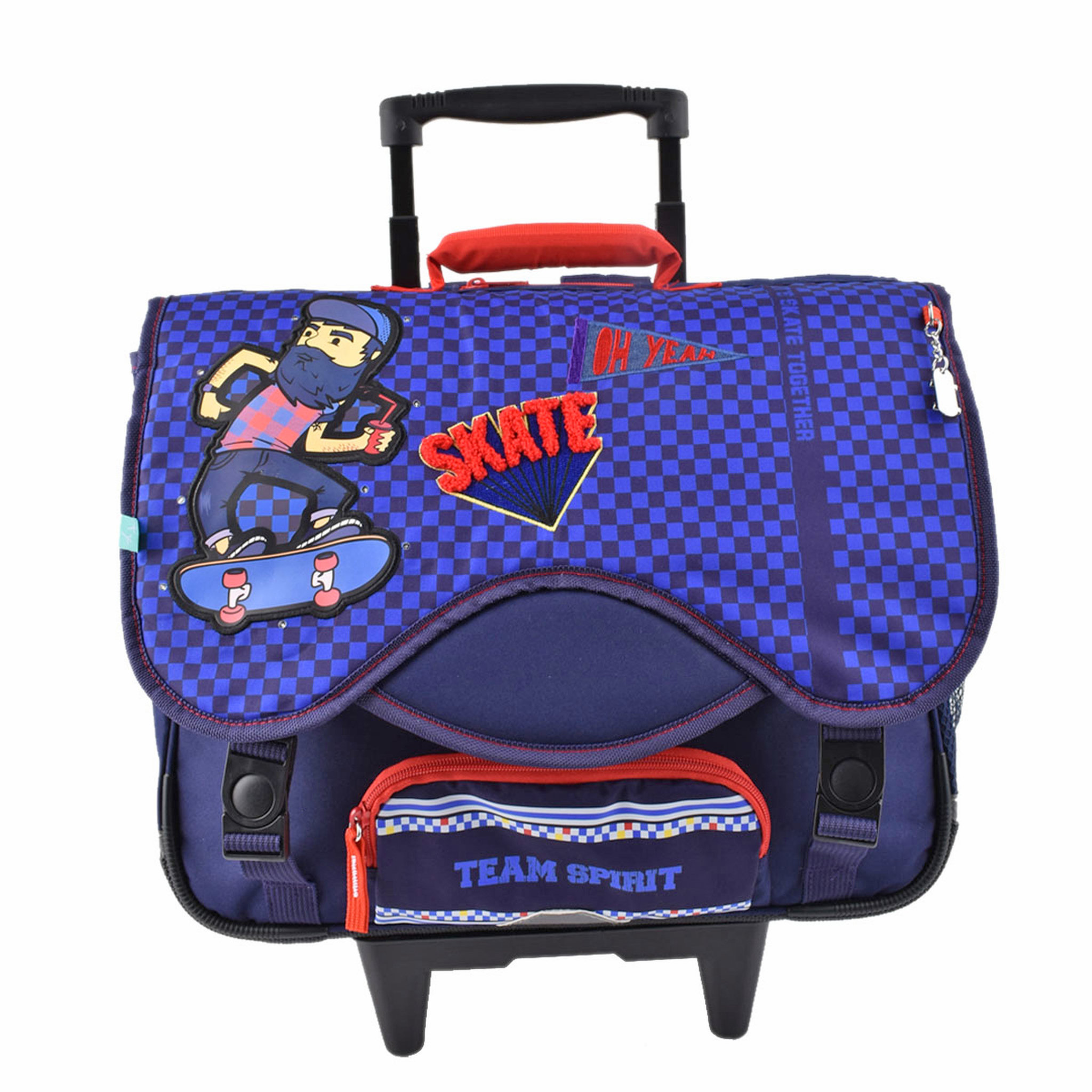 Voir la diapositive 1 : AUCHAN Cartable à roulettes bleu SKATE avec leds