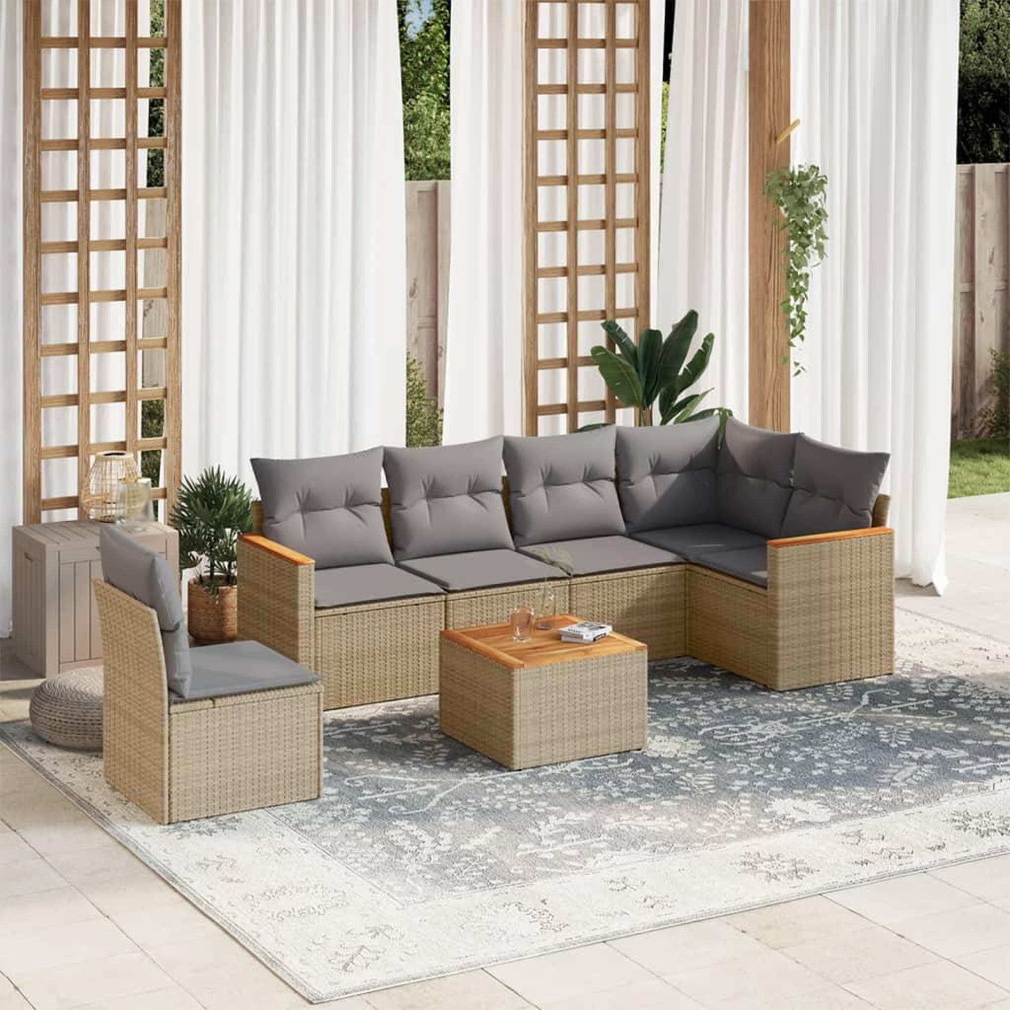 VIDAXL Salon de jardin avec coussins 7 pcs beige resine tressee