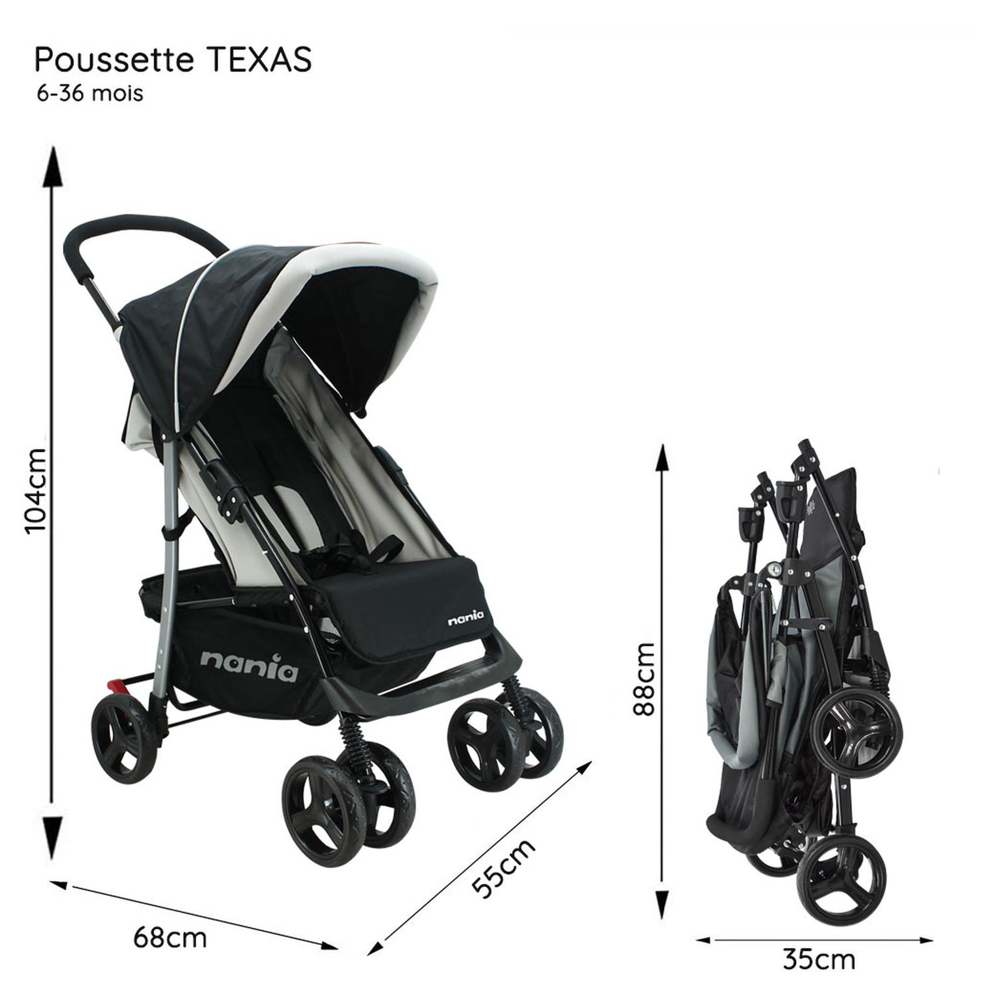 Voir la diapositive 5 : NANIA Poussette combinée TEXAS + siège auto + nacelle + sac à langer et habillage pluie