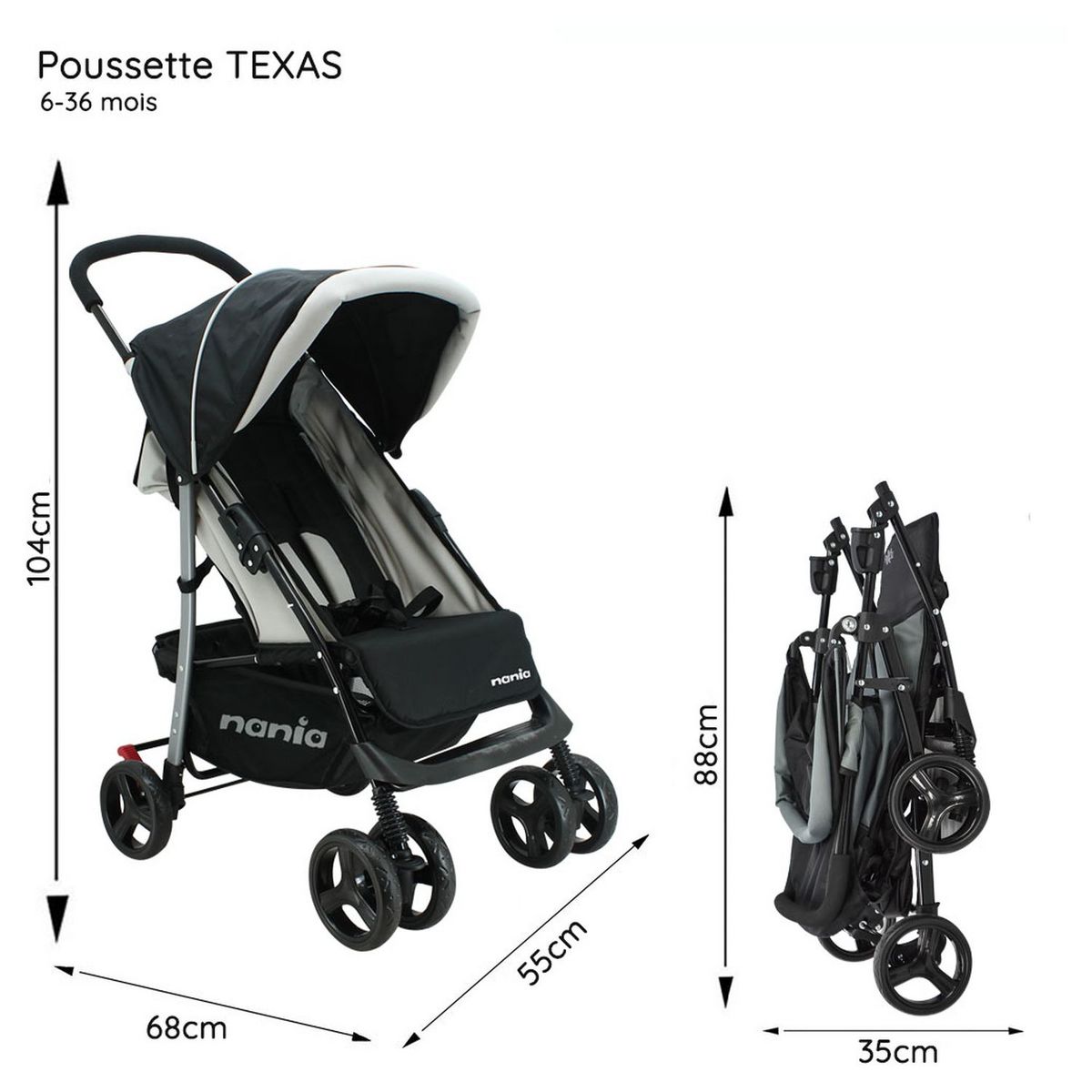 NANIA Poussette combinée TEXAS + siège auto + nacelle + sac à langer et habillage pluie