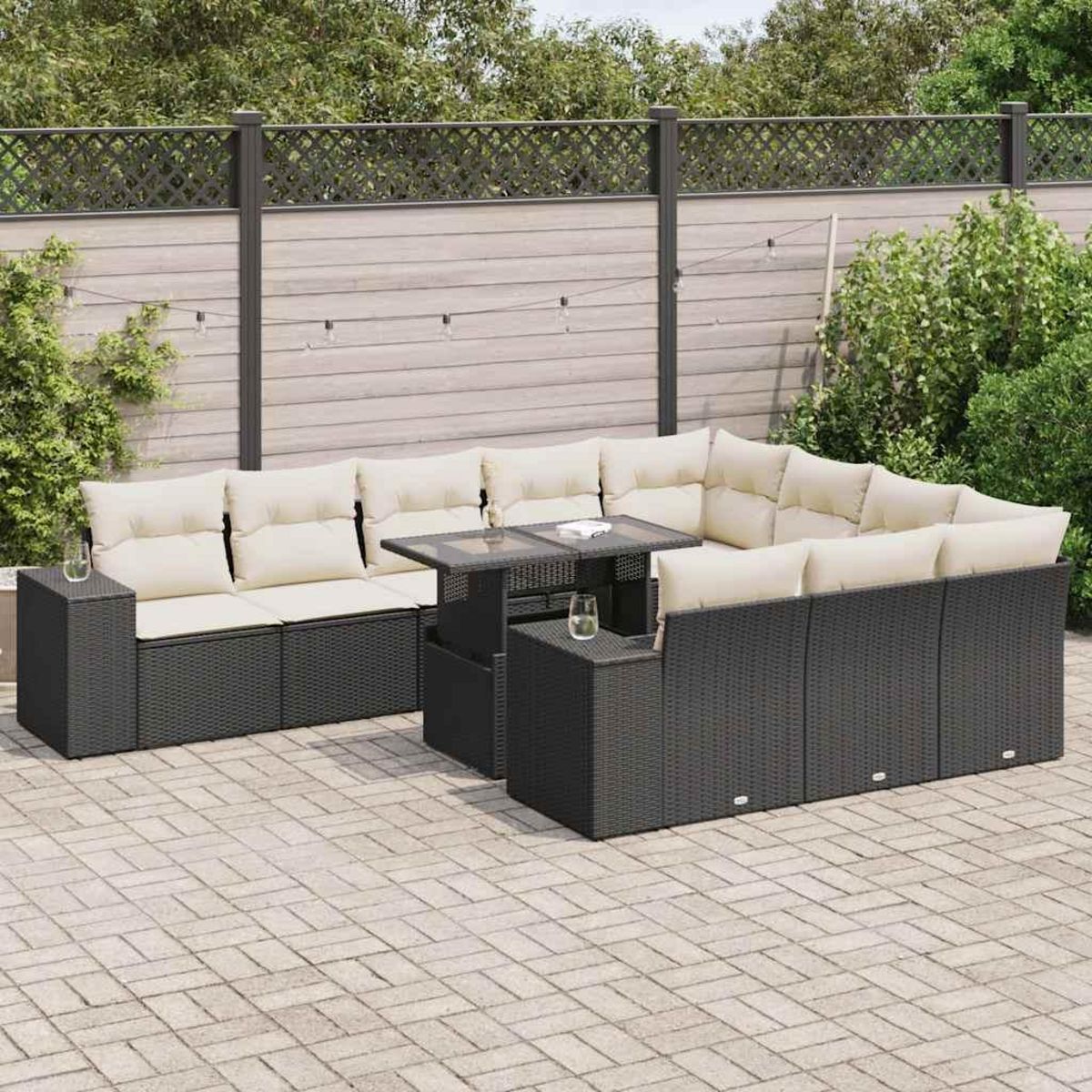 VIDAXL Salon de jardin 11 pcs avec coussins noir resine tressee