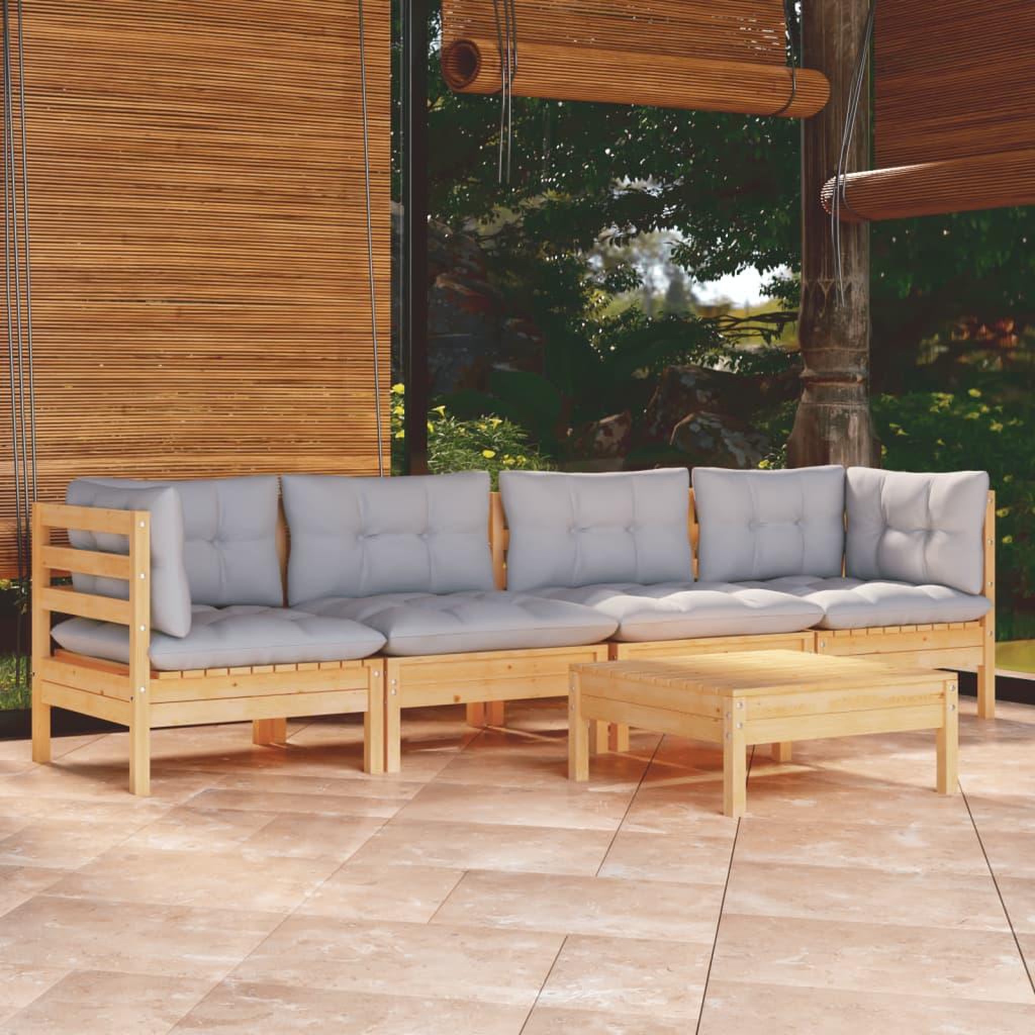 VIDAXL Salon de jardin 5 pcs avec coussins gris bois de pin massif