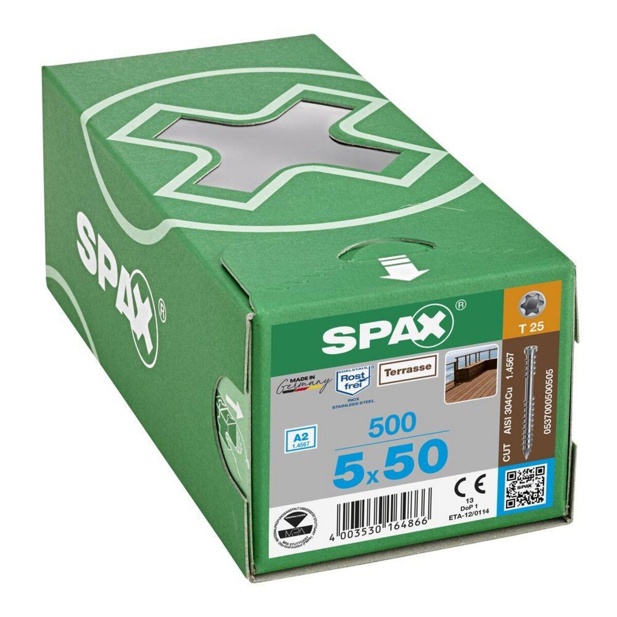 CENTRALE BRICO 500 Vis Torx autoforeuse 5x50 Spax-deck inox A2 - Terrasse bois éxotique