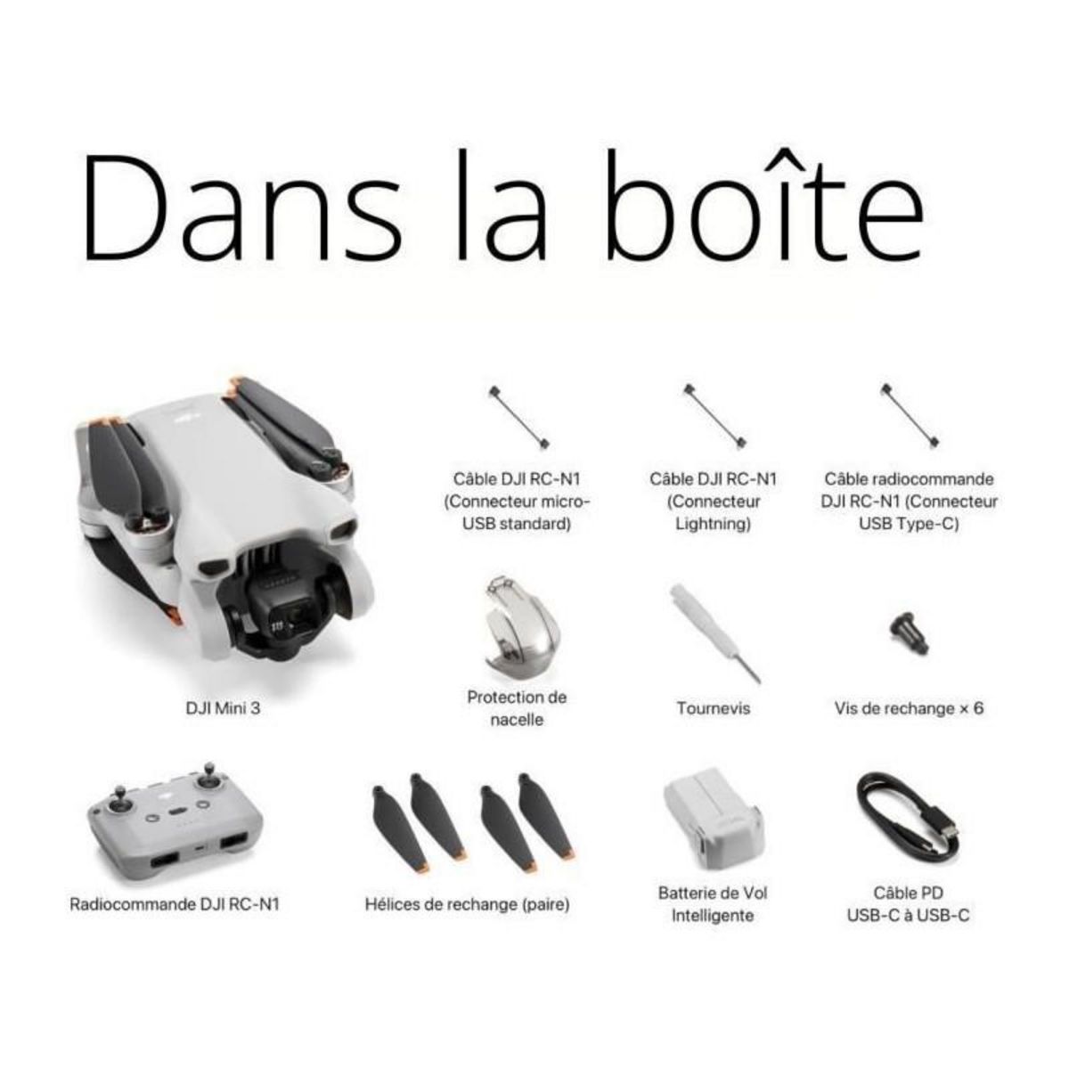 DJI Mini drone caméra DJI Mini 3 - léger et pliable avec vidéo 4K HDR, temps de vol de 38 minutes, Prise verticale réelle et fo