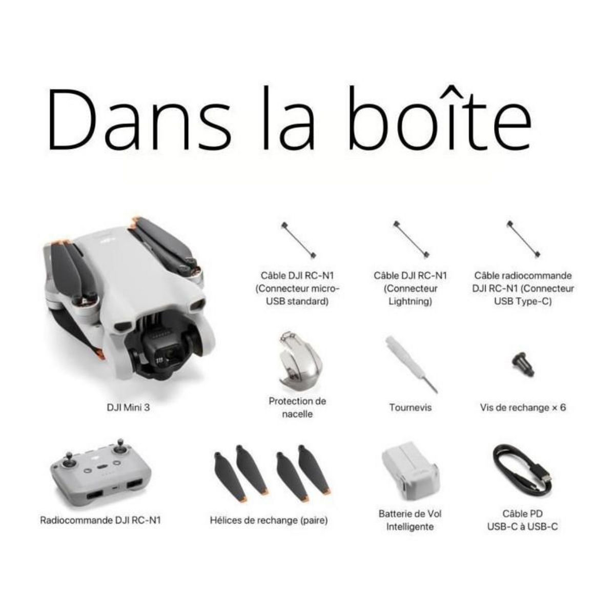 DJI Mini drone caméra DJI Mini 3 - léger et pliable avec vidéo 4K HDR, temps de vol de 38 minutes, Prise verticale réelle et fo