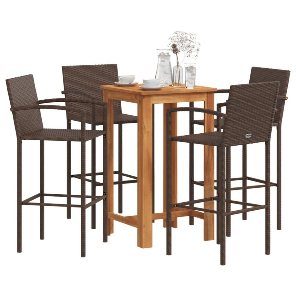 VIDAXL Ensemble de bar de jardin 5 pcs marron bois massif acacia rotin