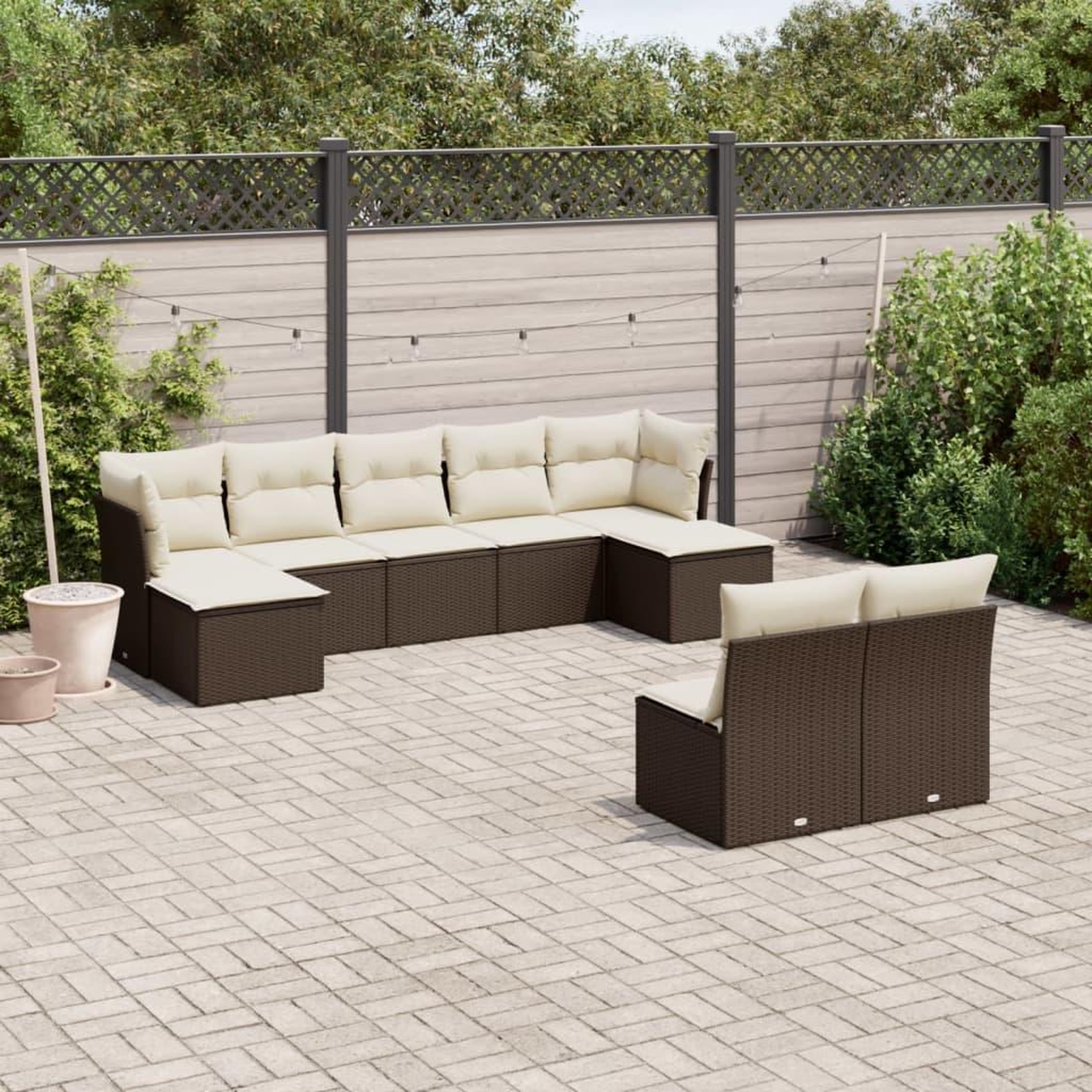 VIDAXL Salon de jardin avec coussins 9 pcs marron resine tressee