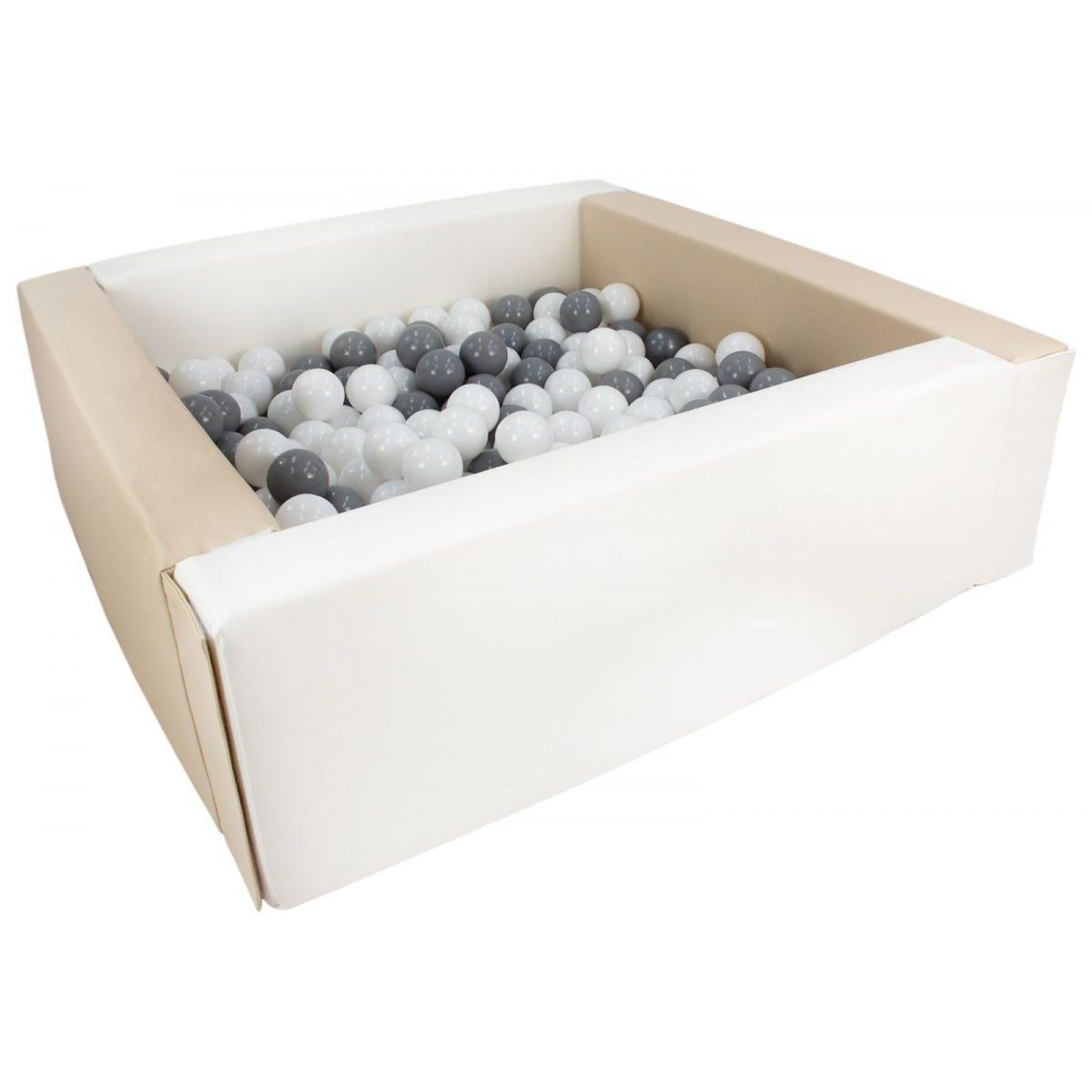 VELINDA Piscine à balles carrée avec 200 balles - blanc, cappuccino/blanc, gris