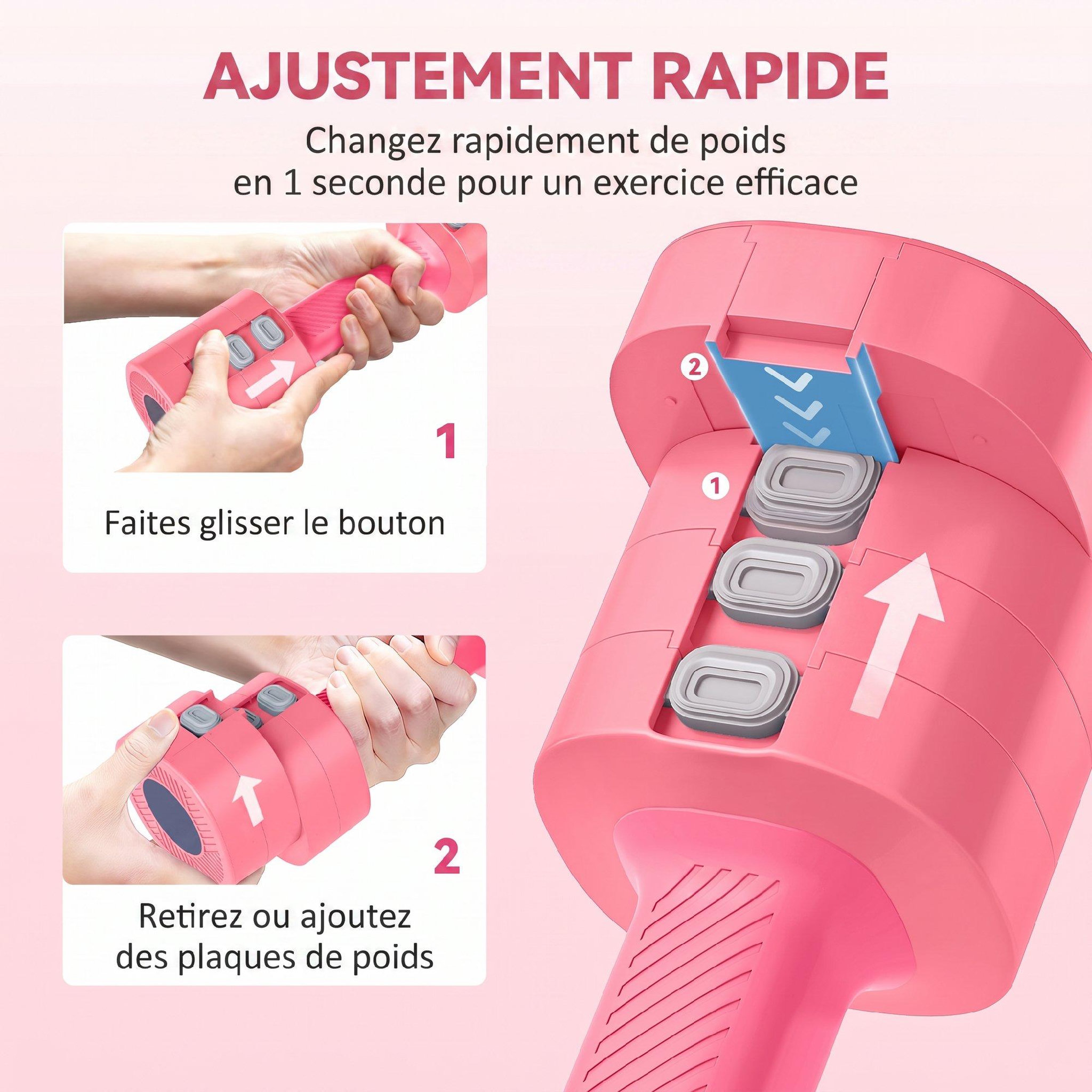 Voir la diapositive 5 : HOMCOM Haltères réglables total 5 kg max. - haltères évolutives design rose