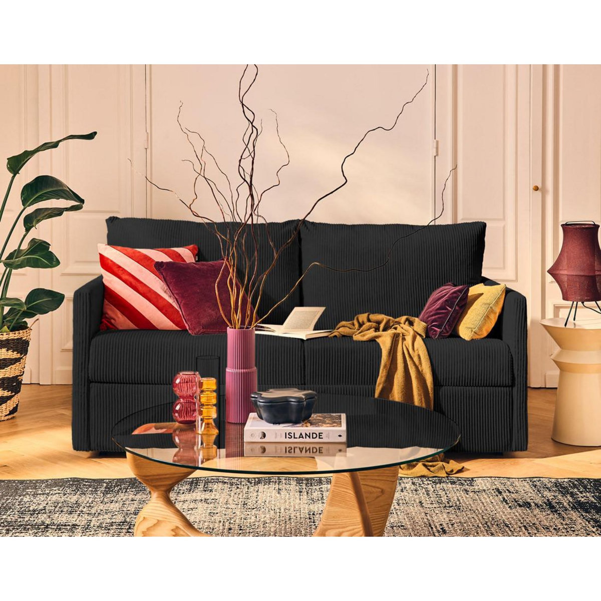 BEST MOBILIER Ottawa - canapé 3 places convertible express couchage quotidien 140 cm matelas 12 cm en velours côtelé