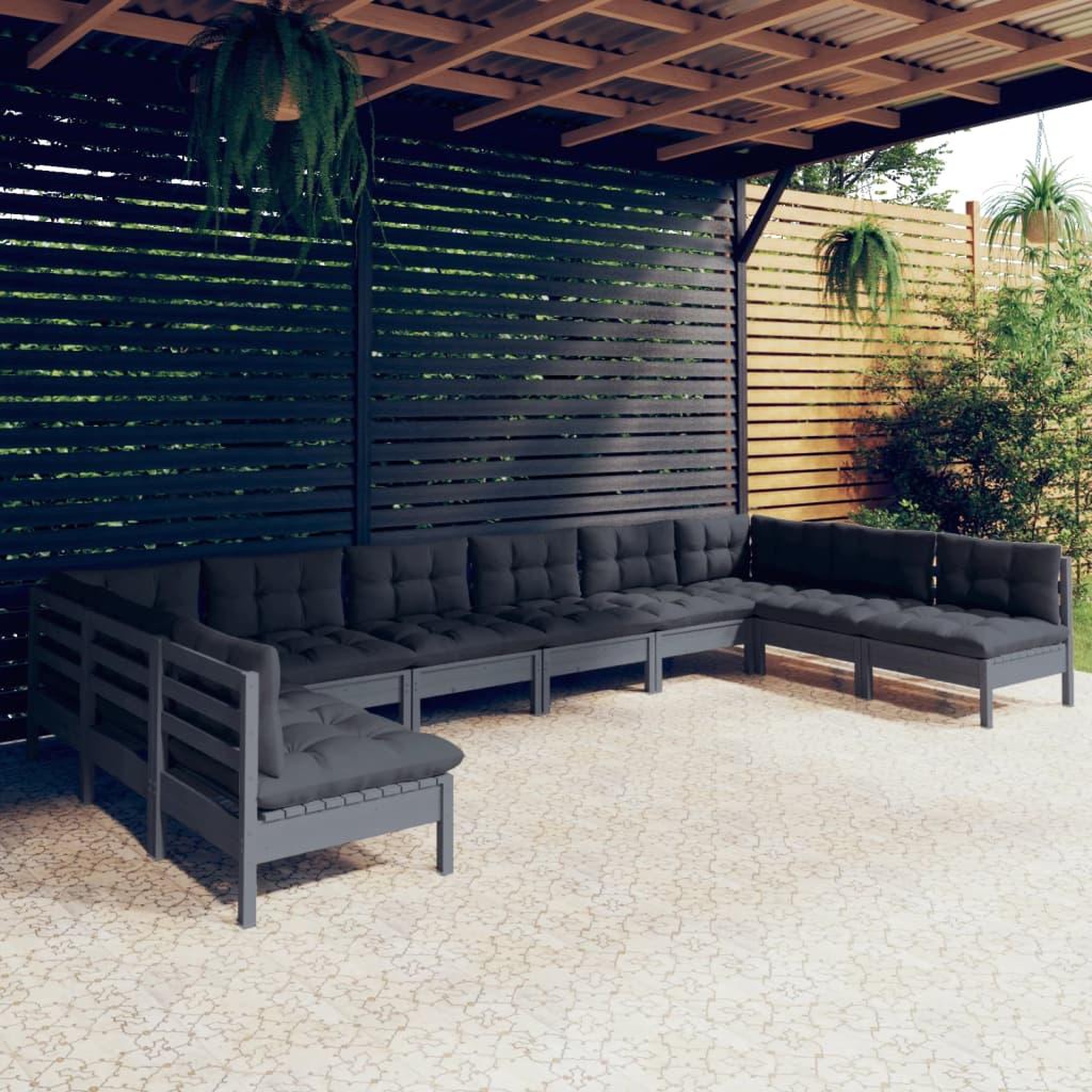 Voir la diapositive 1 : VIDAXL Salon de jardin 10 pcs avec coussins gris bois de pin massif