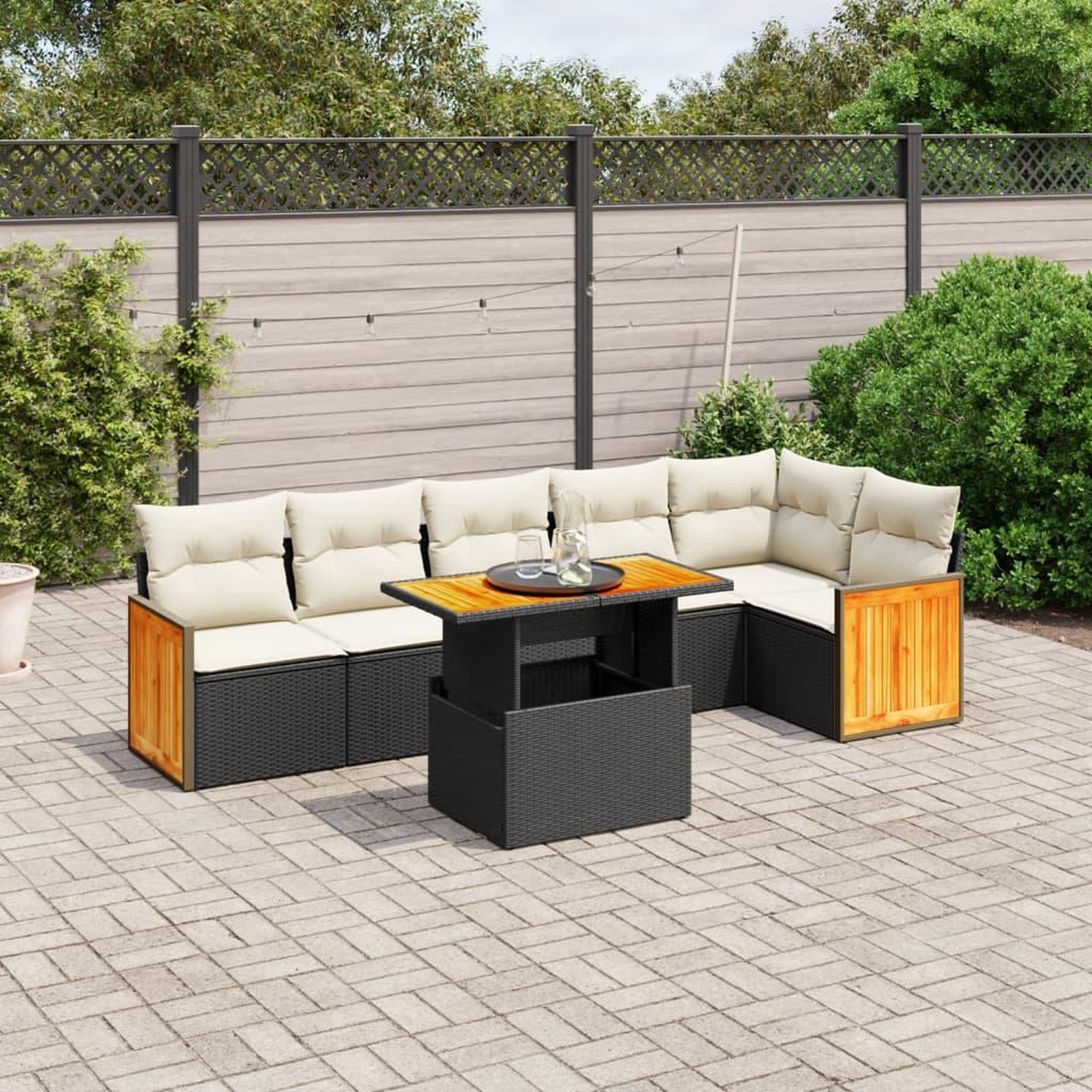 VIDAXL Salon de jardin 7 pcs avec coussins noir resine tressee