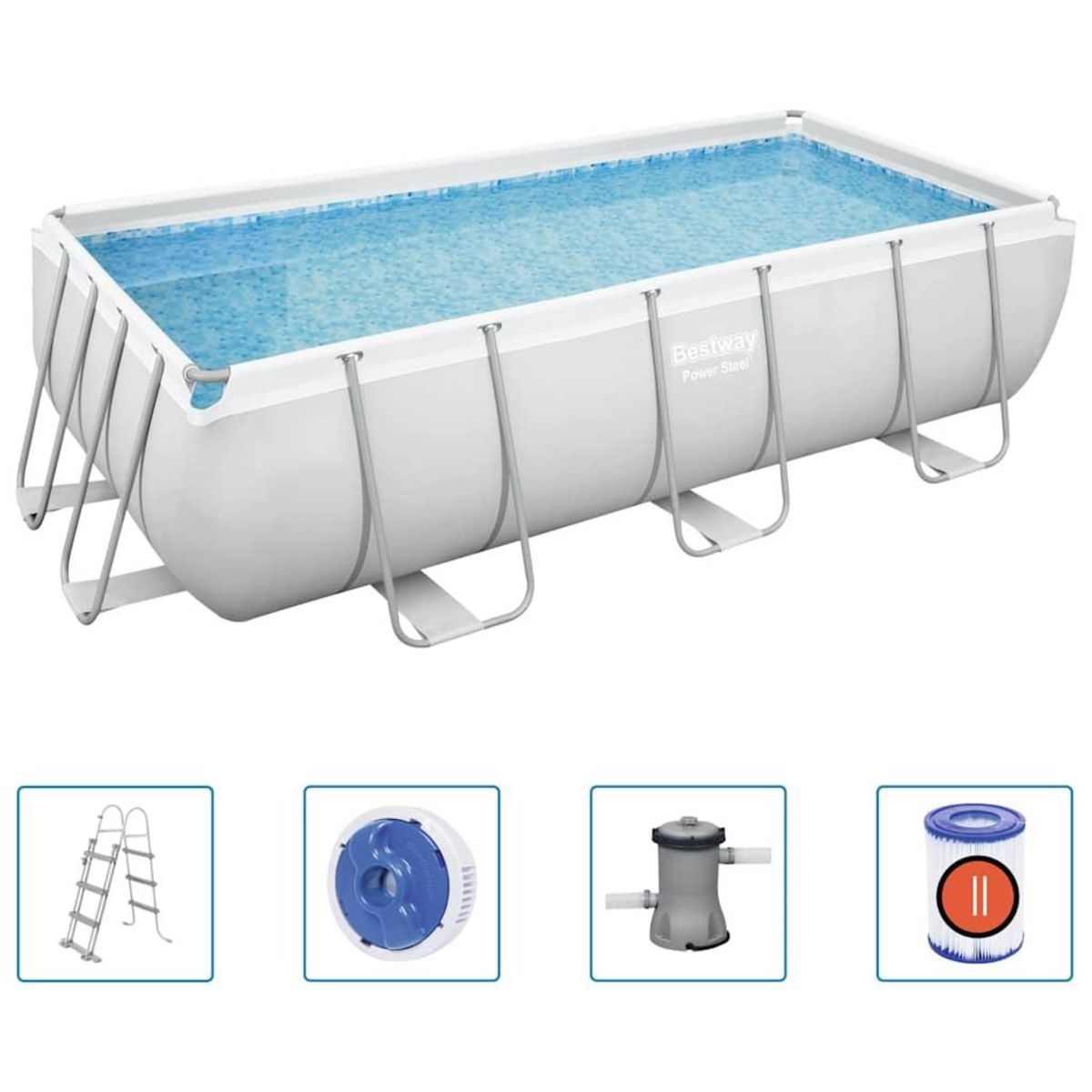 BESTWAY Bestway Ensemble de piscine rectangulaire Power Steel 404x201x100 cm