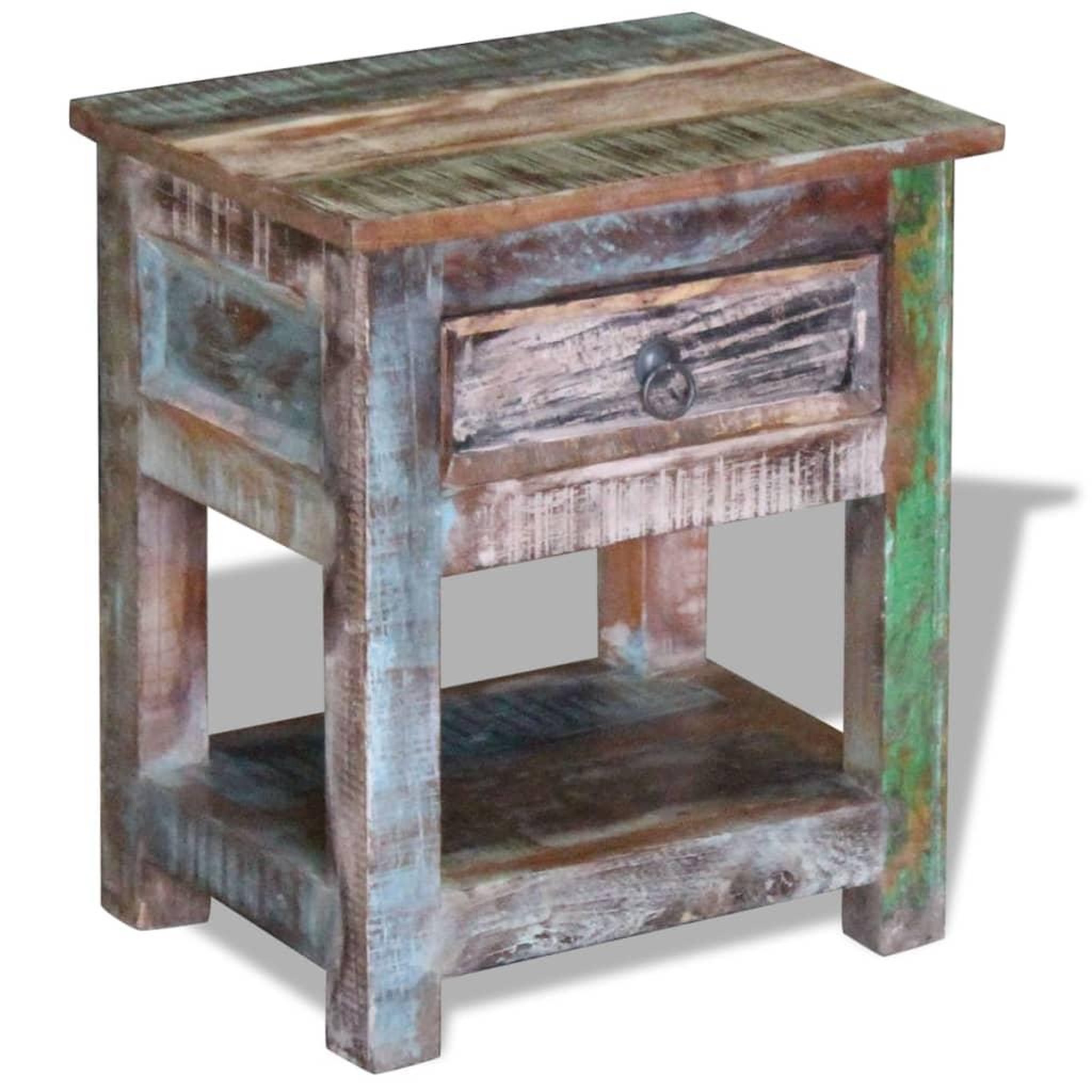 Voir la diapositive 5 : VIDAXL Table d'appoint 1 tiroir bois de recuperation massif 43x33x51cm