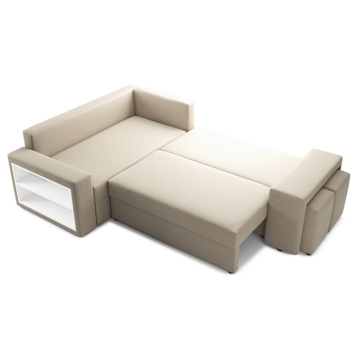 Canapé d'angle convertible réversible 5 places avec étagères et poufs intégrés AUSTIN XL