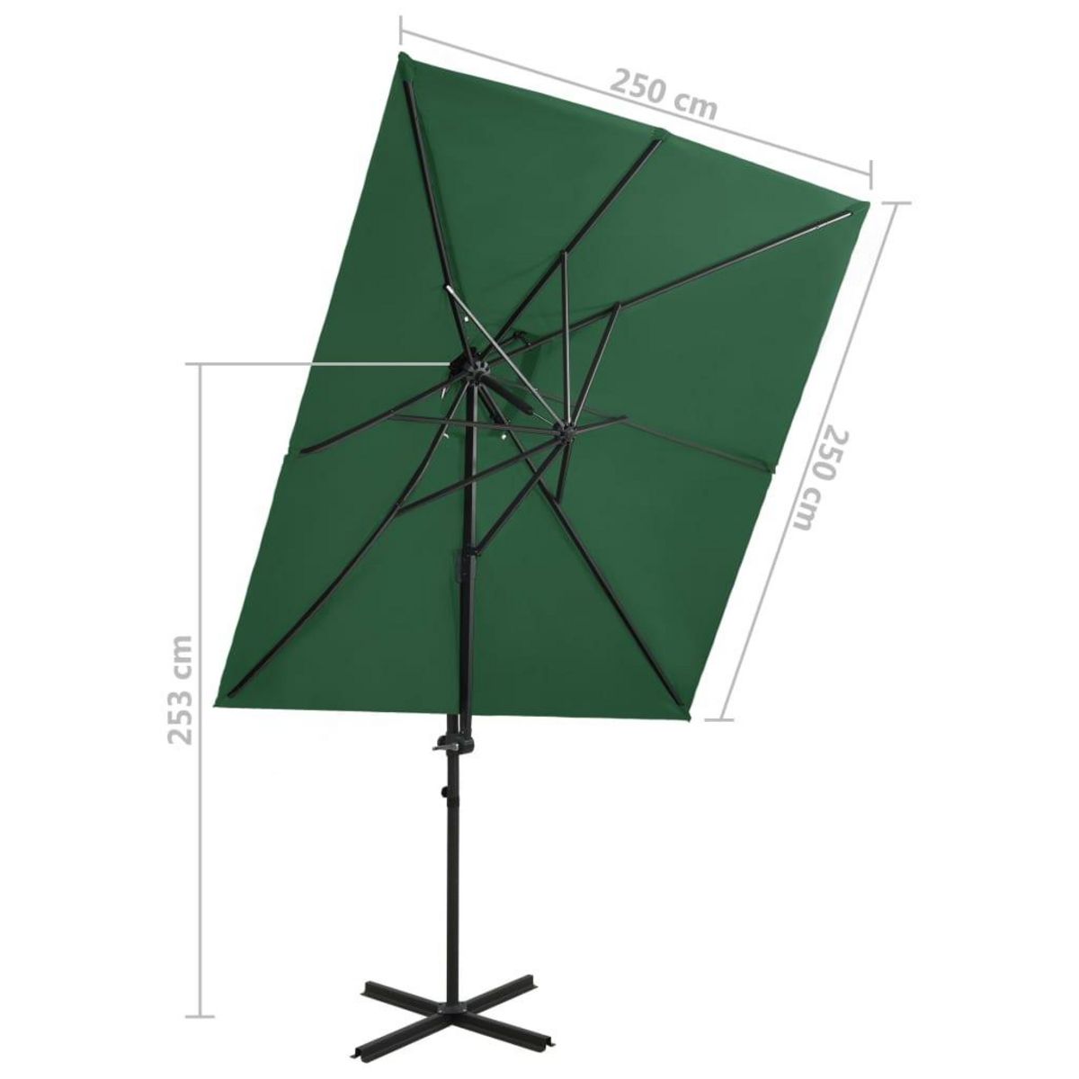 VIDAXL Parasol de jardin en porte-a-faux a double toit vert 250x250 cm
