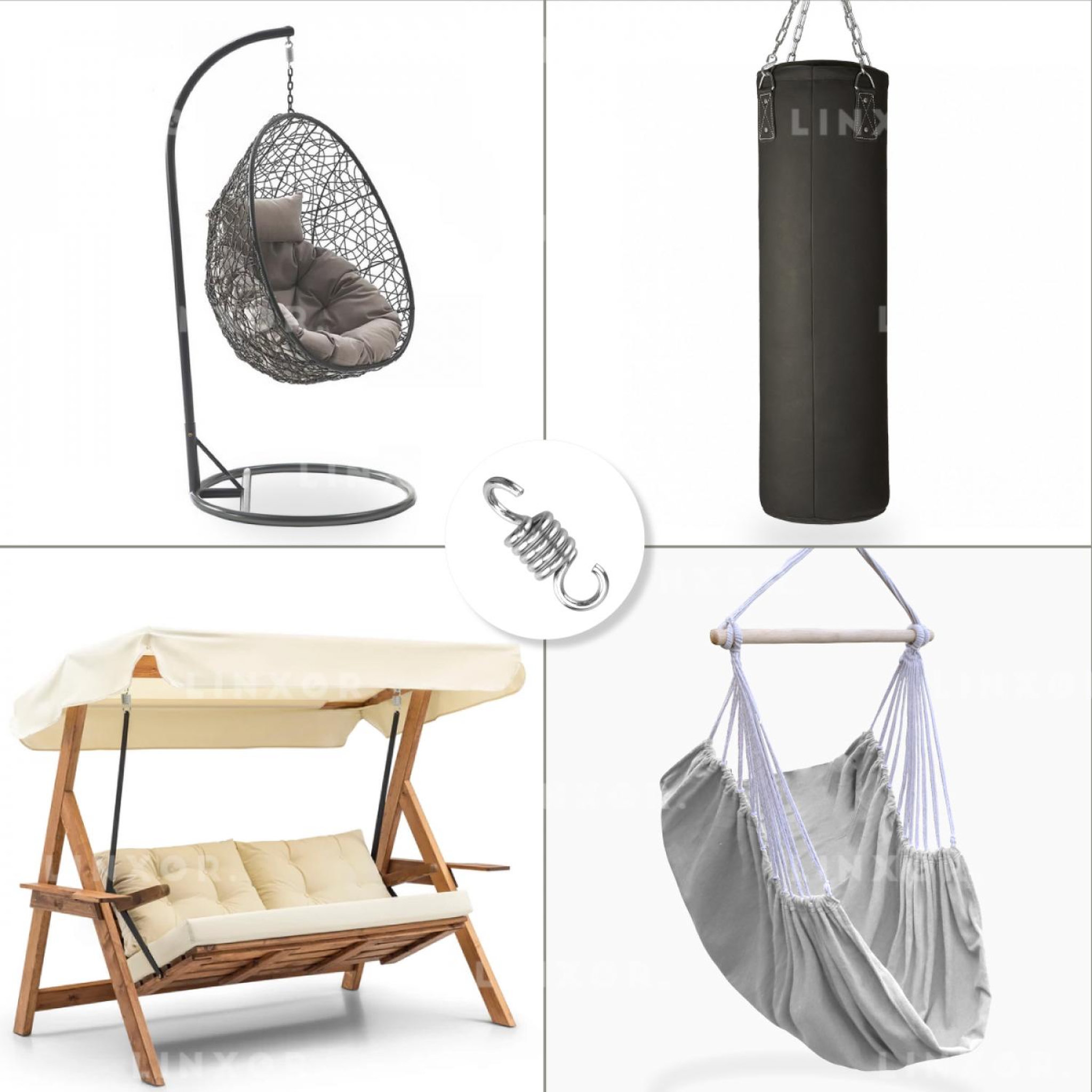 Voir la diapositive 4 : LINXOR Lot de 2 crochets à ressort pour suspension, balançoire, hamac - Acier inoxydable