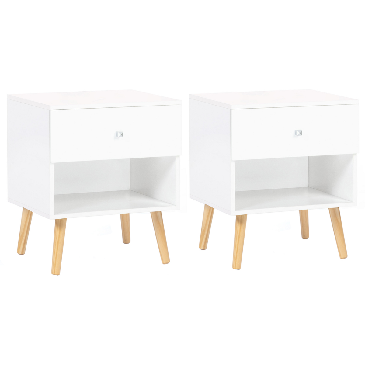 ID MARKET Lot de 2 tables de chevet EMMIE scandinaves 1 tiroir avec niche blanc