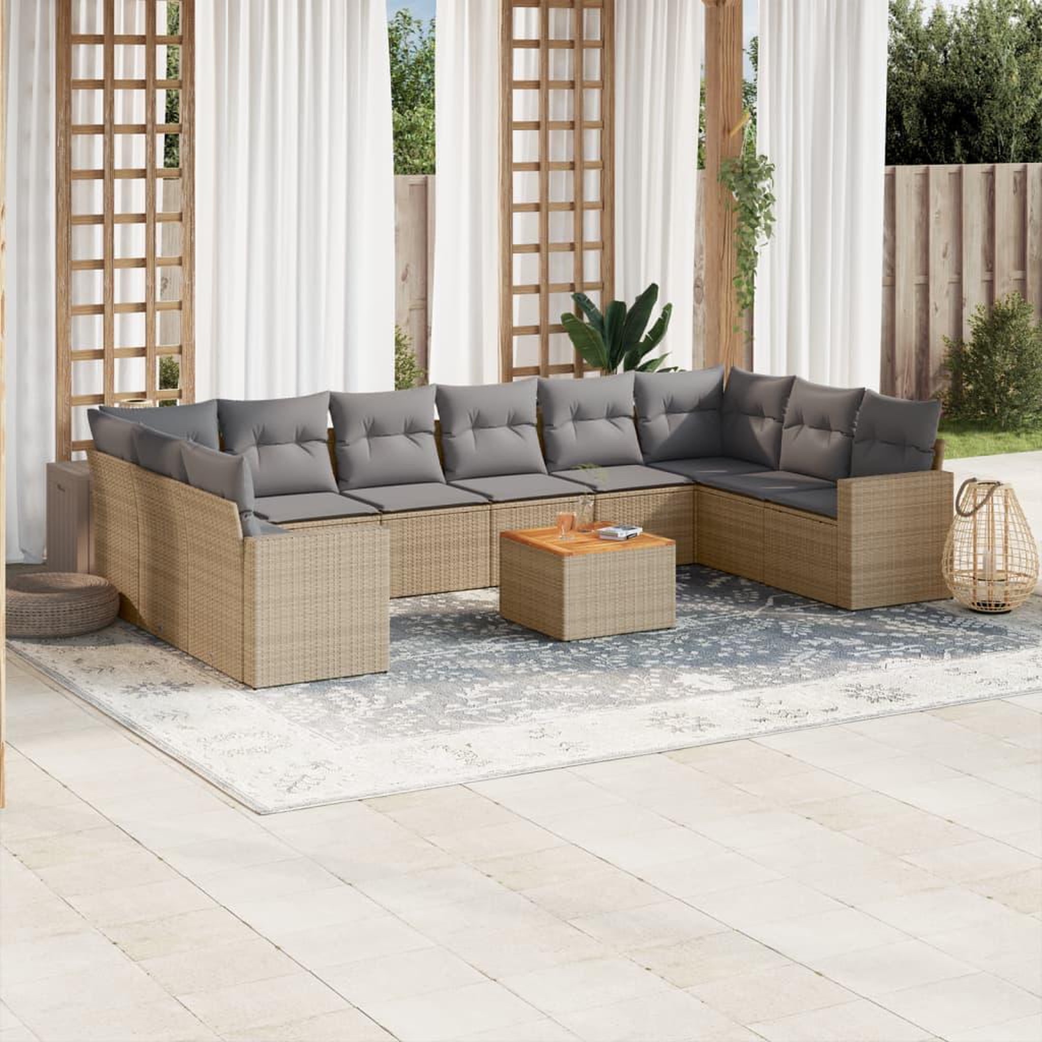 VIDAXL Salon de jardin et coussins 11 pcs melange beige resine tressee