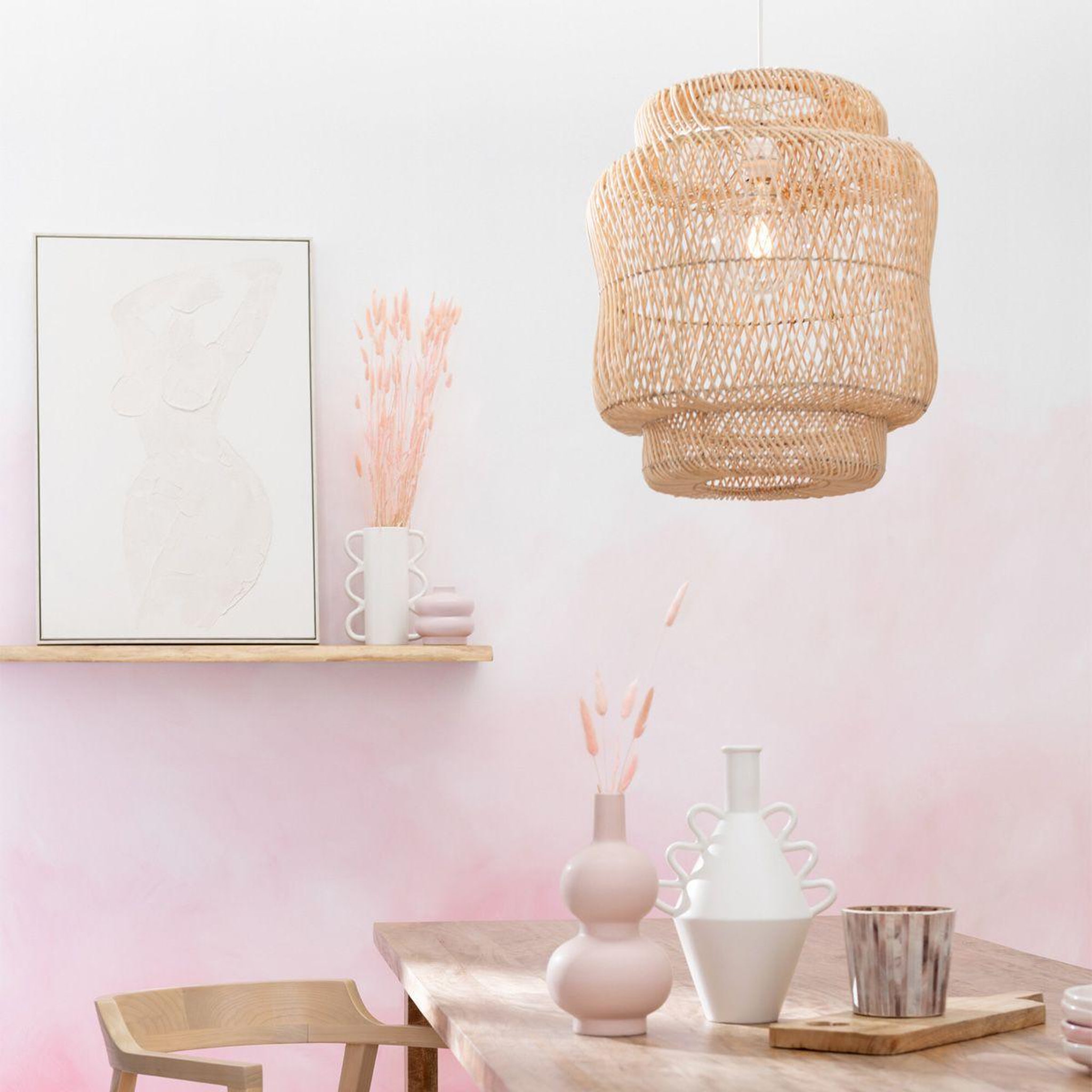 Voir la diapositive 4 : J-LINE Lampe Suspension en Rotin  Rosa  60cm Naturel