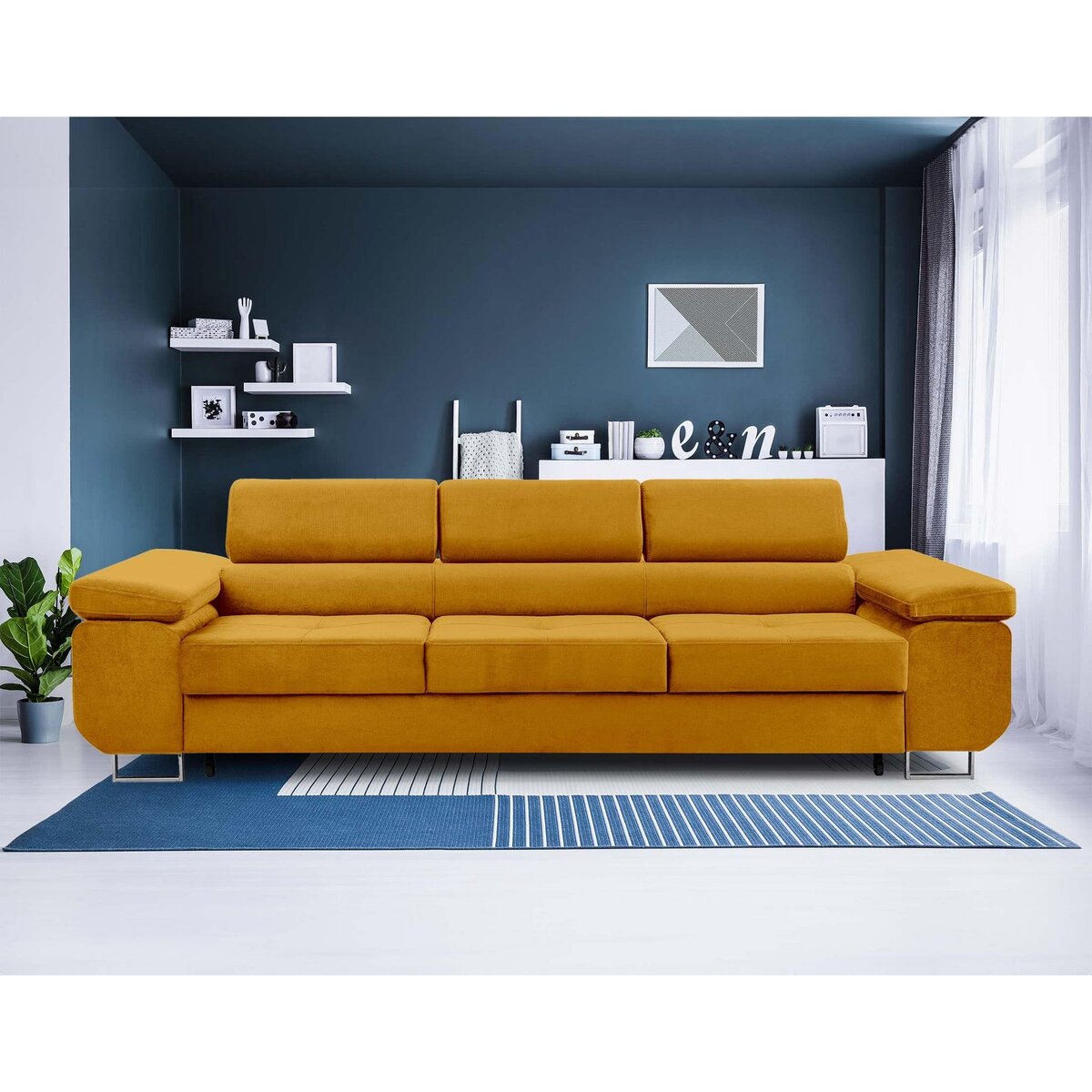 BEST MOBILIER Pablo - canapé 3 places - convertible avec têtières réglables - en velours