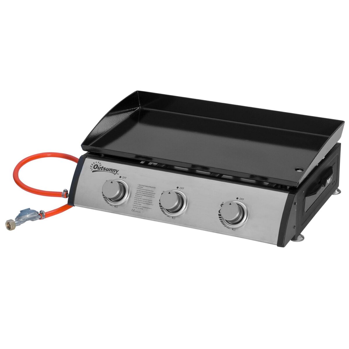 OUTSUNNY Plancha gaz de table portable réglable - 3 brûleurs 9 kW -  barbecue gaz camping - plaque de cuisson, réceptacle graisse - acier noir  métal pas cher 