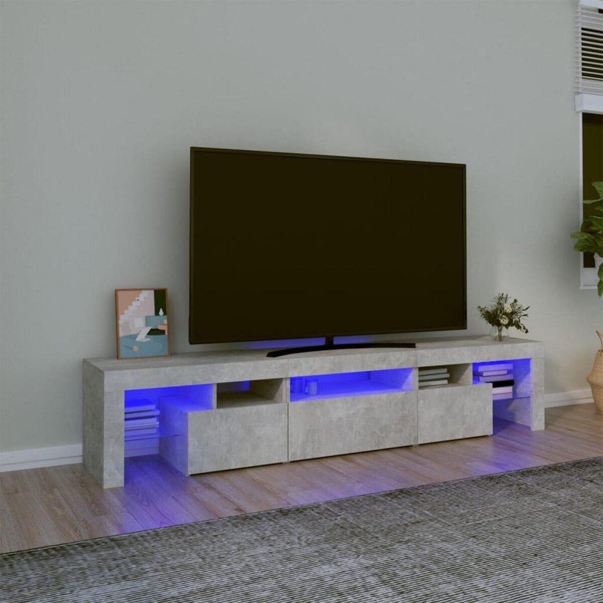 VIDAXL Meuble TV avec lumieres LED Gris beton 200x36,5x40 cm