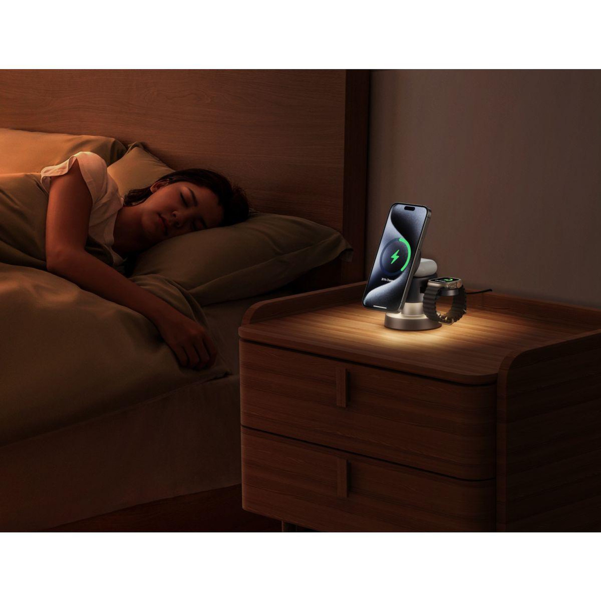 Voir la diapositive 2 : ESSENTIEL B Station de charge sans fil 4 en 1 + light