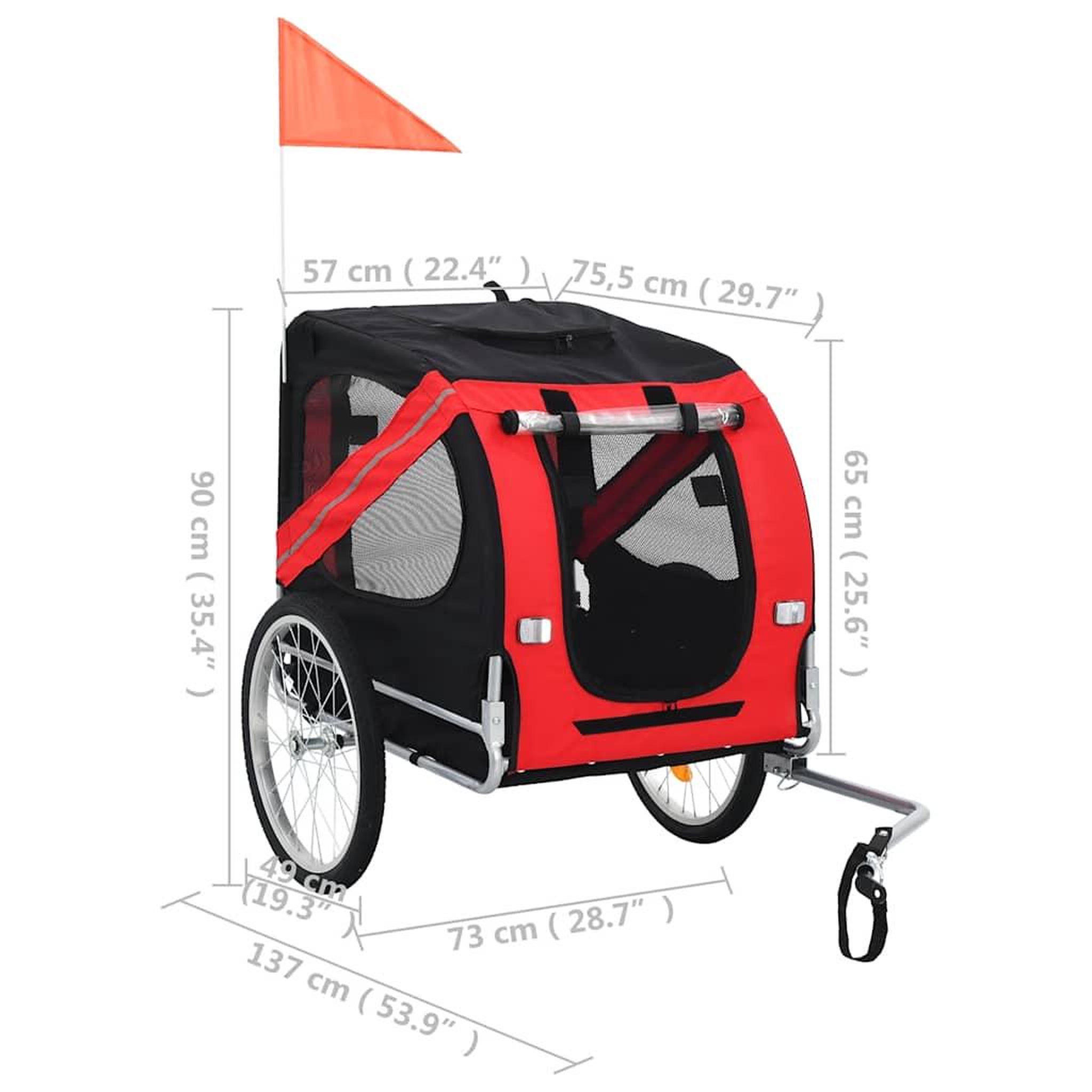 Voir la diapositive 6 : VIDAXL Remorque de velo pour animaux de compagnie rouge et noir