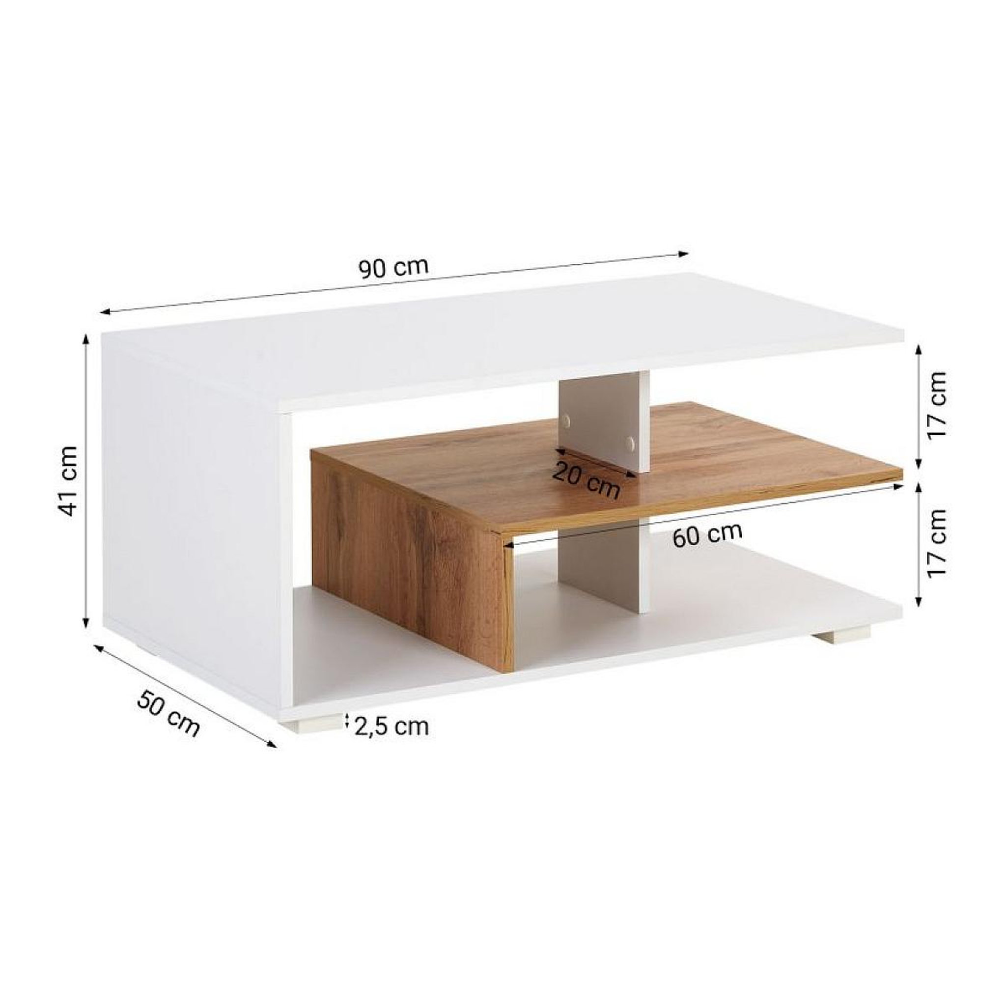 Voir la diapositive 3 : HomeStyle4U Table basse 90x50 cm de salon rangement en bois