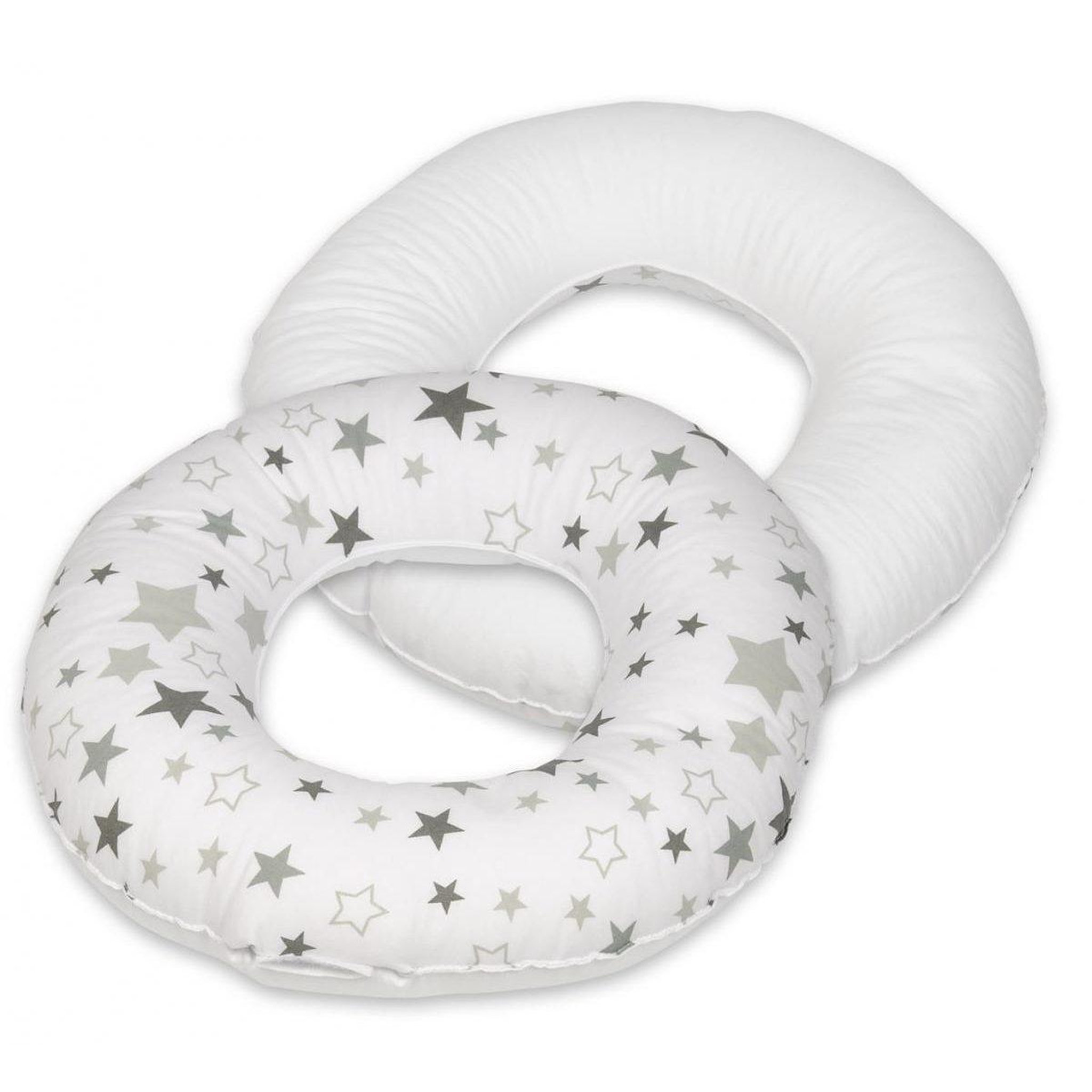 VELINDA Coussin rond post natal Etoiles grises et blanches sur fond blanc – blanc