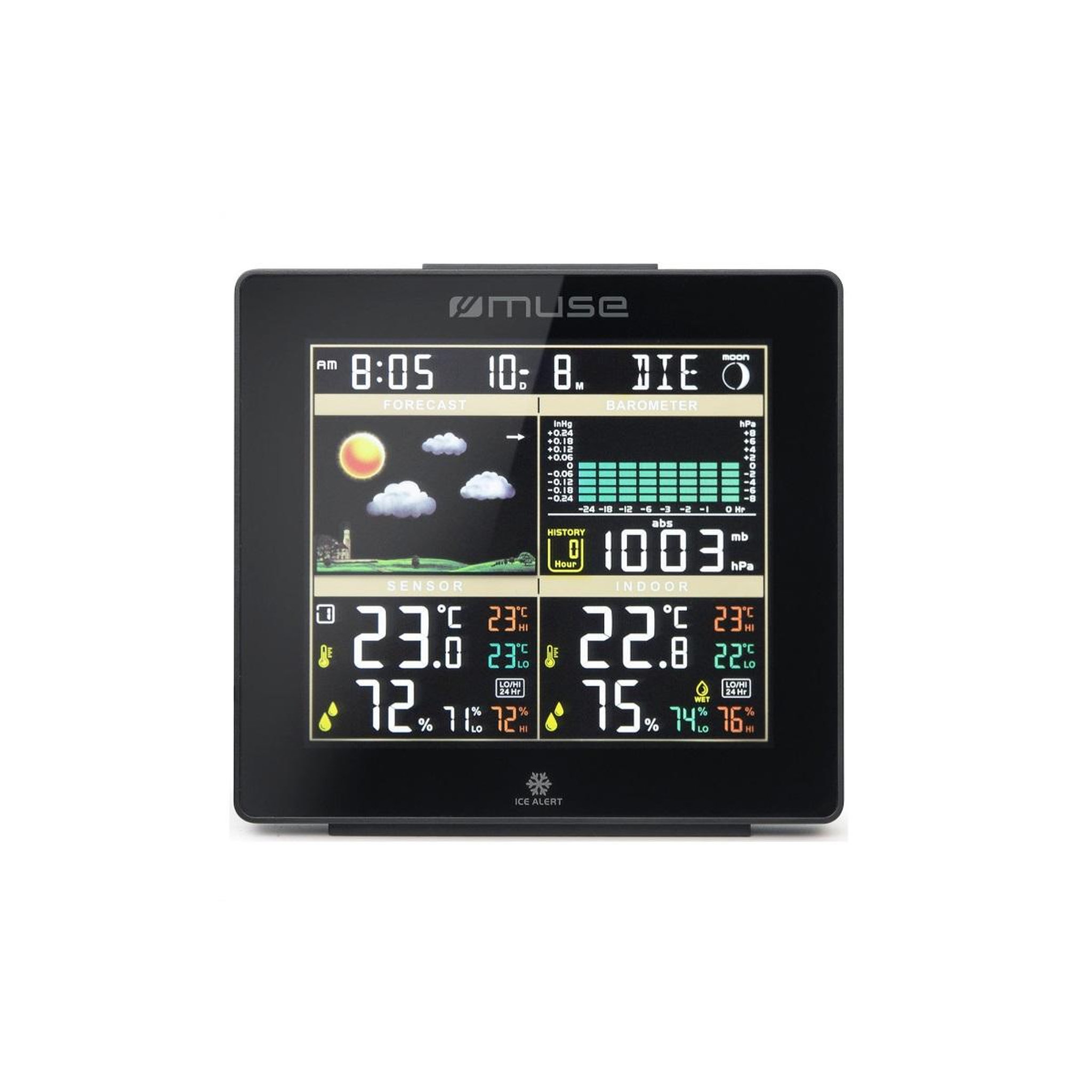 Voir la diapositive 2 : Muse Station météo noir lcd noir - m085ws