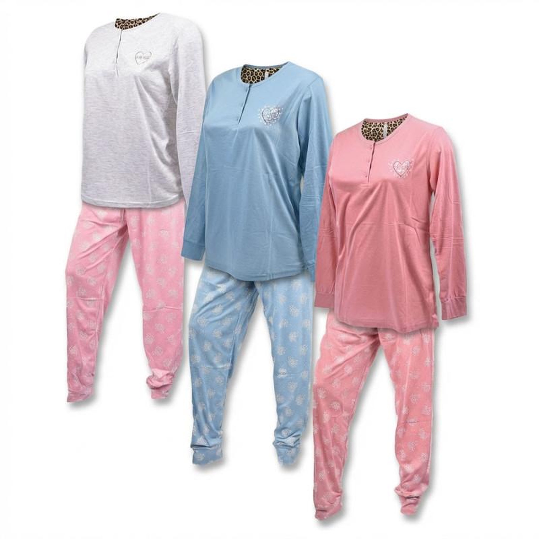 OZABI OZABI Ensemble Pyjama Long Femme Haut Manches Longues. Coloris disponibles : Bleu, Rose, Gris