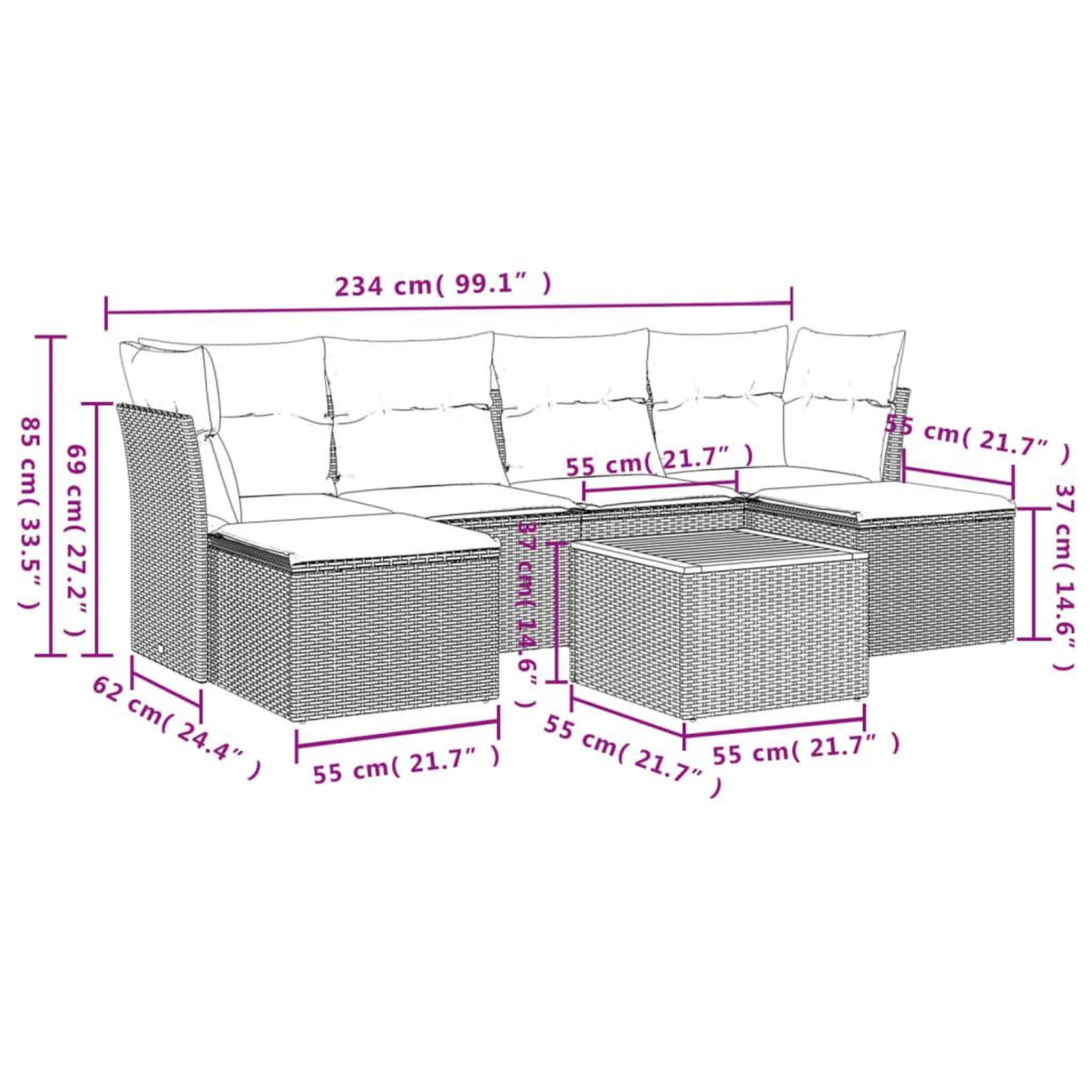 Voir la diapositive 6 : VIDAXL Salon de jardin avec coussins 7pcs melange beige resine tressee