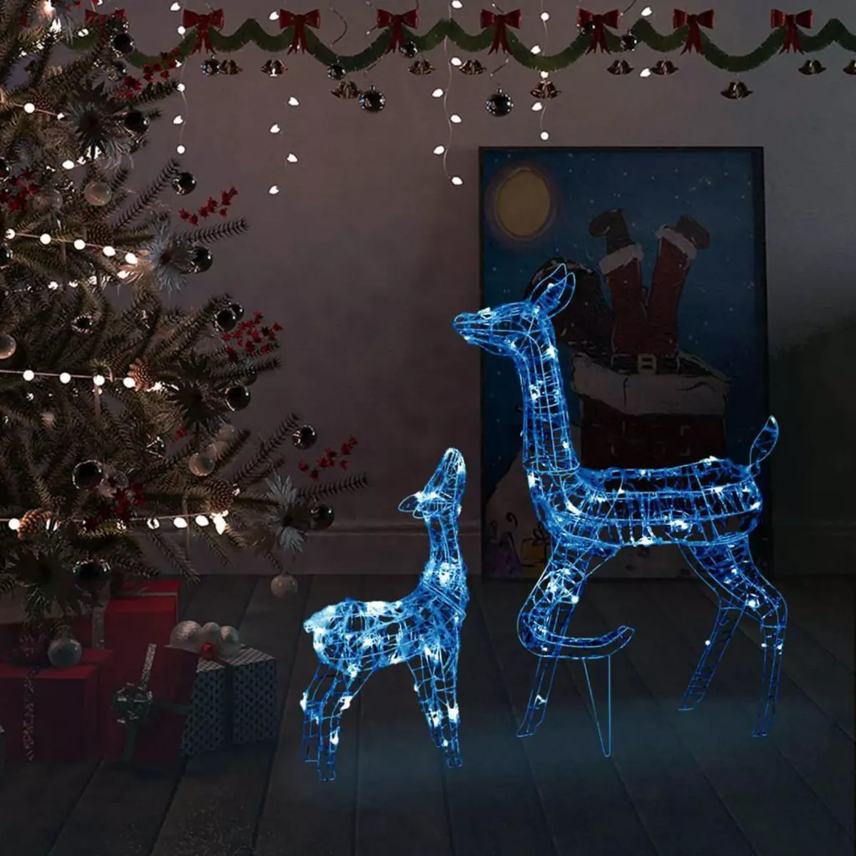 VIDAXL Famille de rennes de decoration Acrylique 160 LED bleu