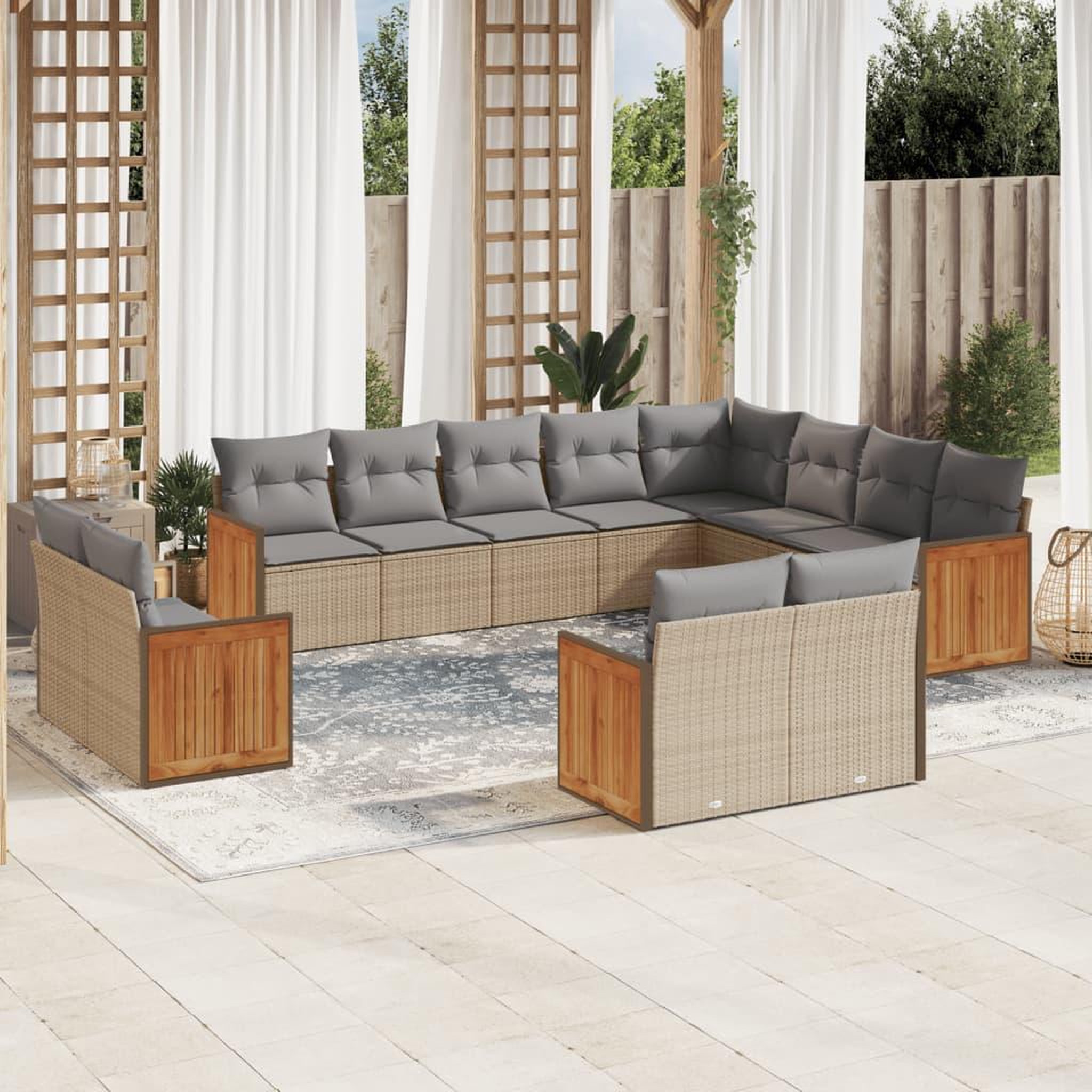 VIDAXL Salon de jardin avec coussins 12 pcs beige resine tressee