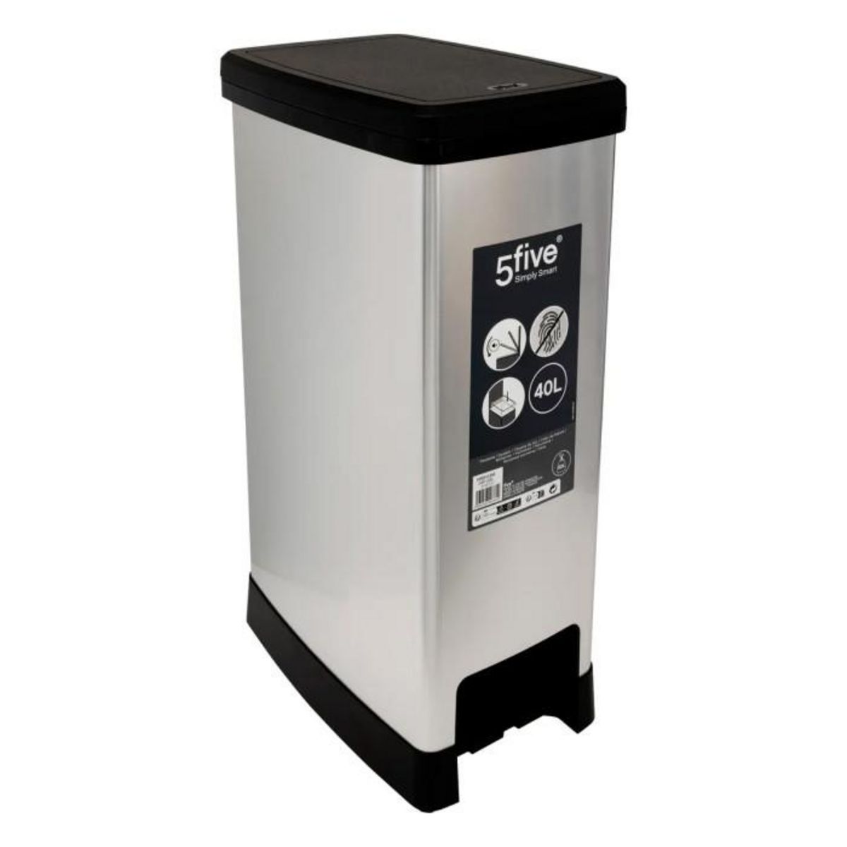 FIVE Poubelle à Pédale  Slim  40L Argent