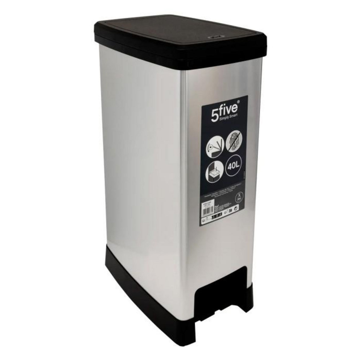 FIVE Poubelle à Pédale  Slim  40L Argent