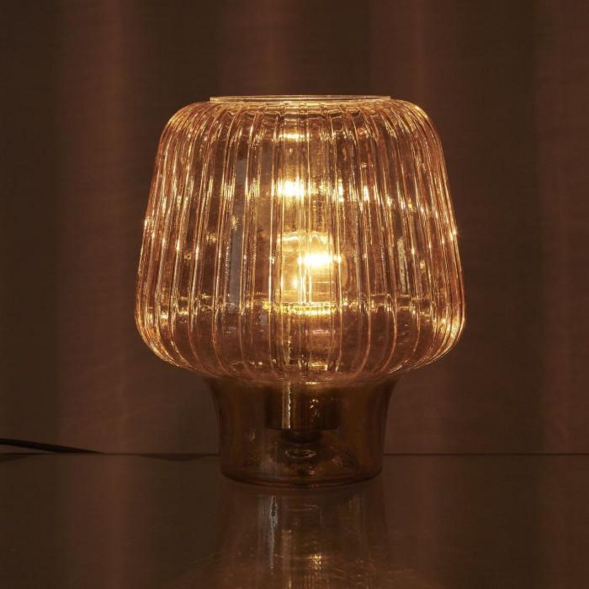 Paris Prix Lampe à Poser Verre Fumé  Champignon  21cm Ambre