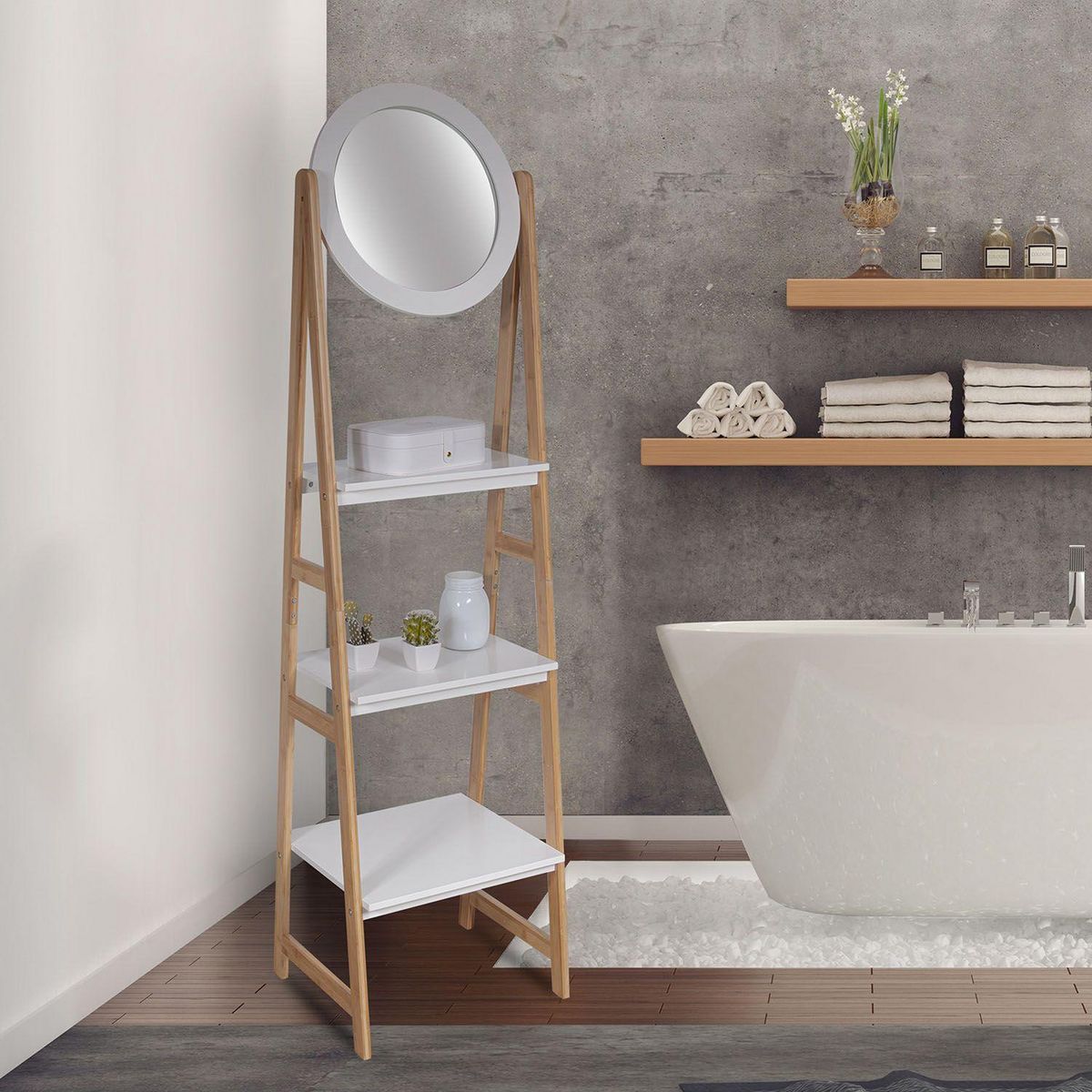 The Home Deco Factory Etagère de salle de bain design scandi Copenhague - L. 43 x H. 163 cm - Blanc
