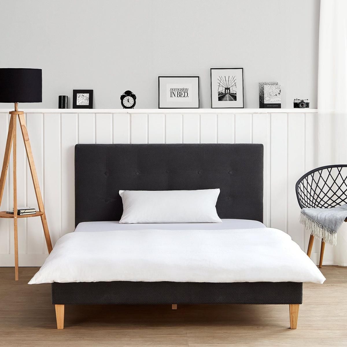 HomeStyle4U Lit double tete de lit velours 140x200 gris