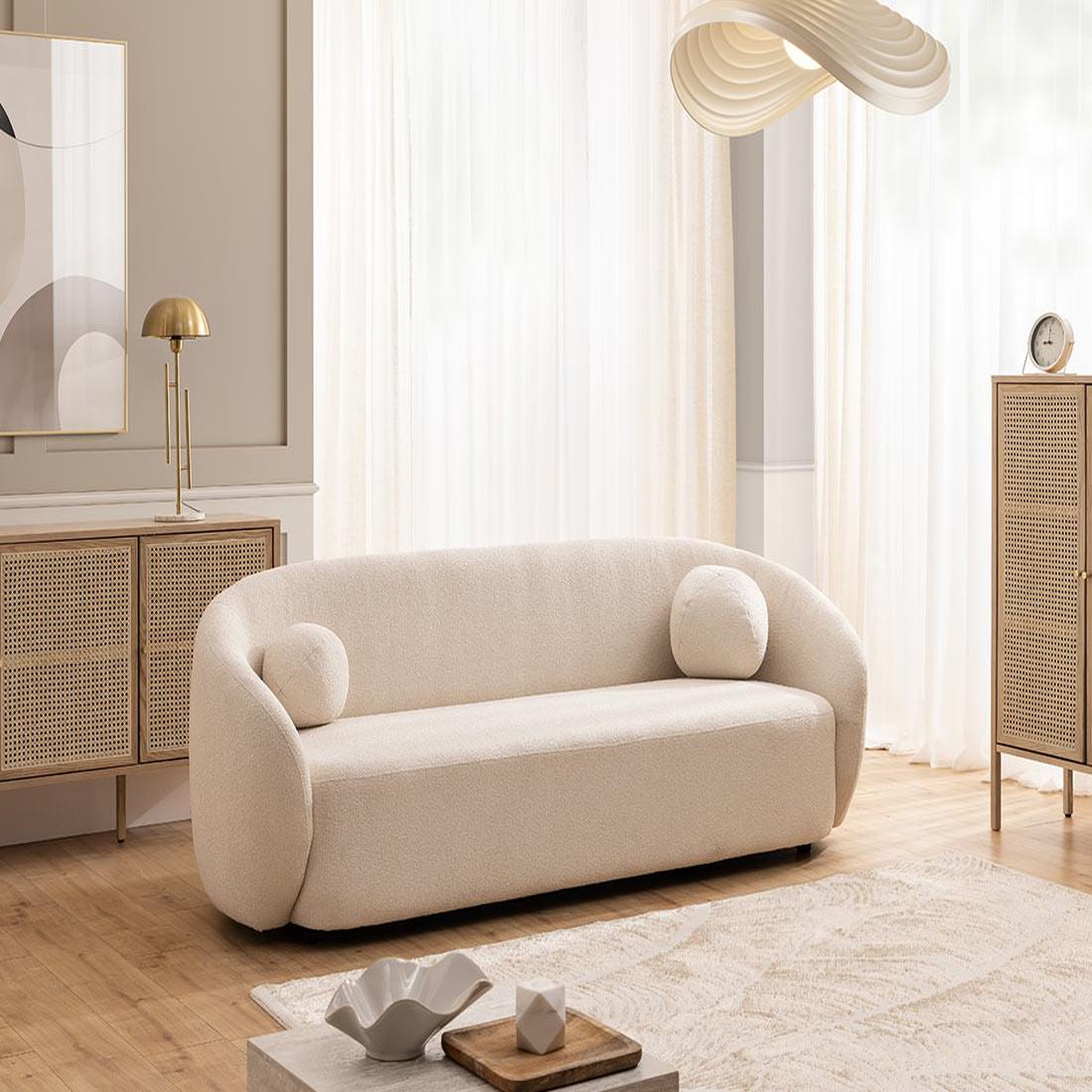 Voir la diapositive 3 : BEST MOBILIER Flore - canapé droit 3 places en tissu bouclette