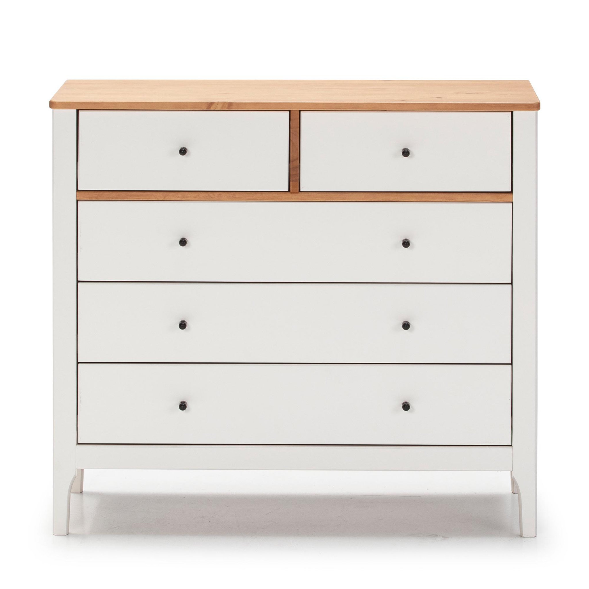 Voir la diapositive 3 : VS VENTA-STOCK Commode 5 tiroirs Luca dans les tiroirs Blanc/Chêne, 79 cm Longueur
