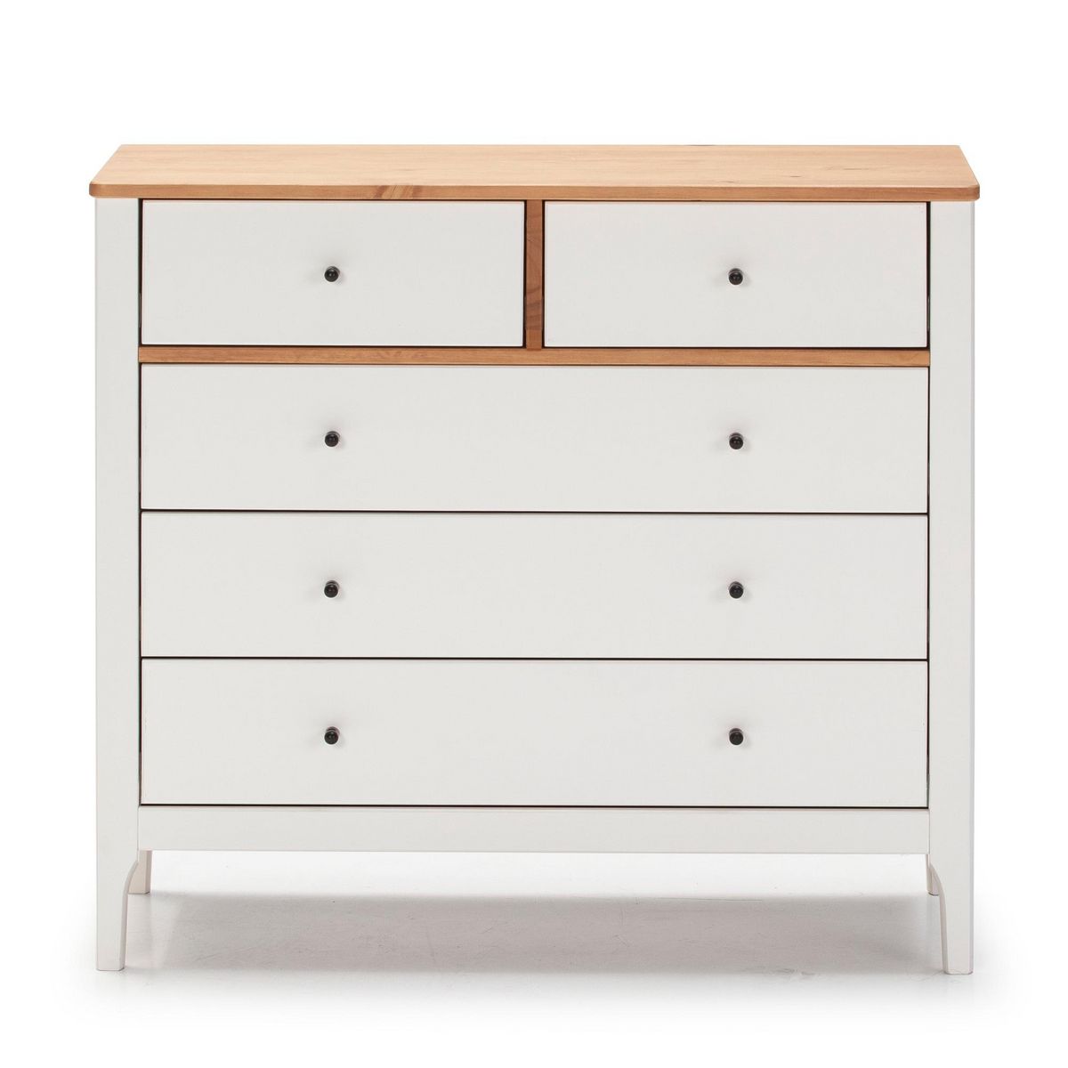 VS VENTA-STOCK Commode 5 tiroirs Luca dans les tiroirs Blanc/Chêne, 79 cm Longueur