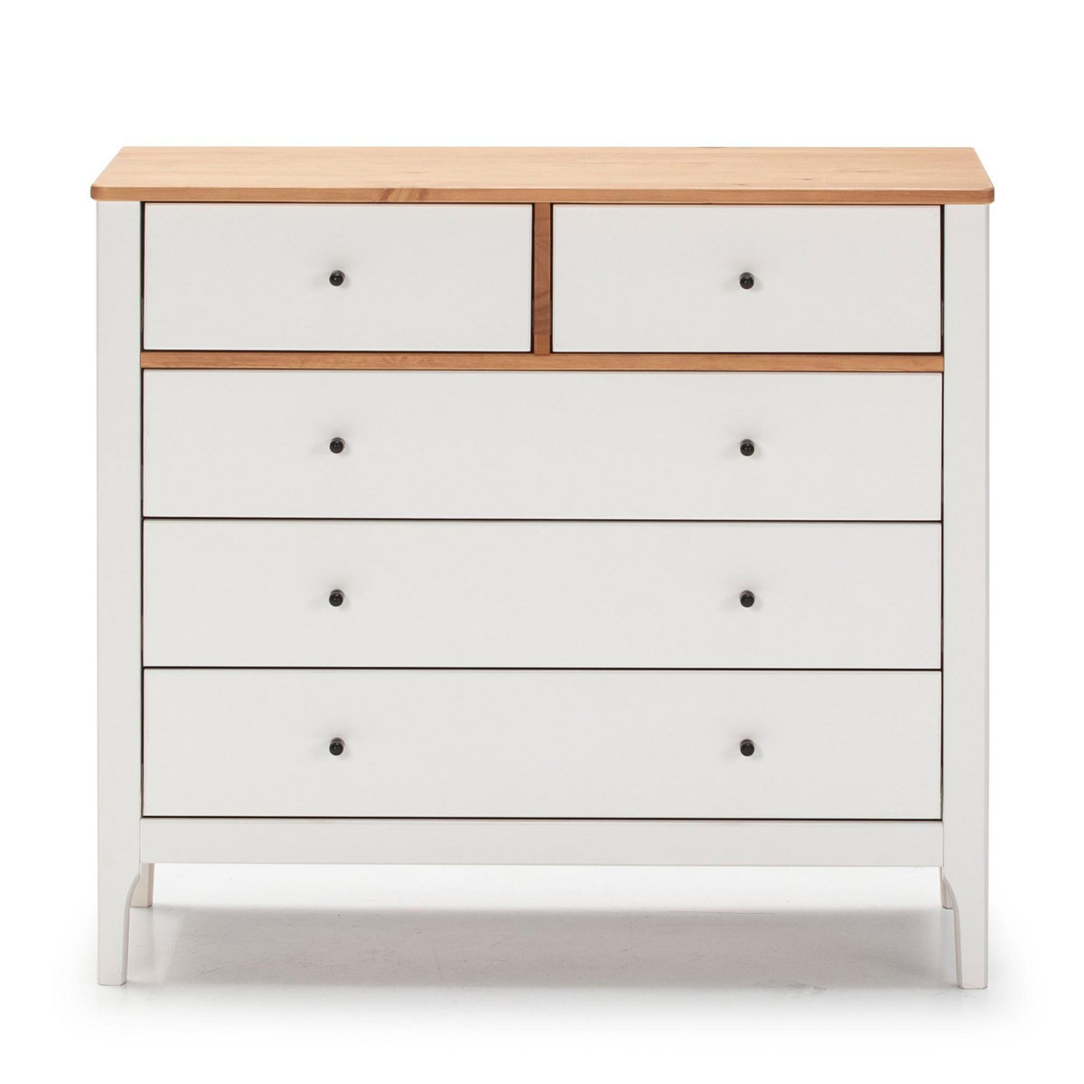 VS VENTA-STOCK Commode 5 tiroirs Luca dans les tiroirs Blanc/Chêne, 79 cm Longueur